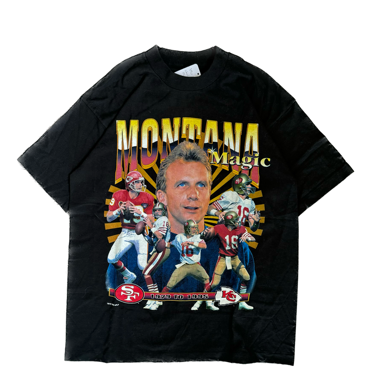 WESTSIDE STOREY VINTAGE | VINTAGE 90'S CHIEFS MONTANA MAGIC RAP STYLE T-SHIRT - BLACLK