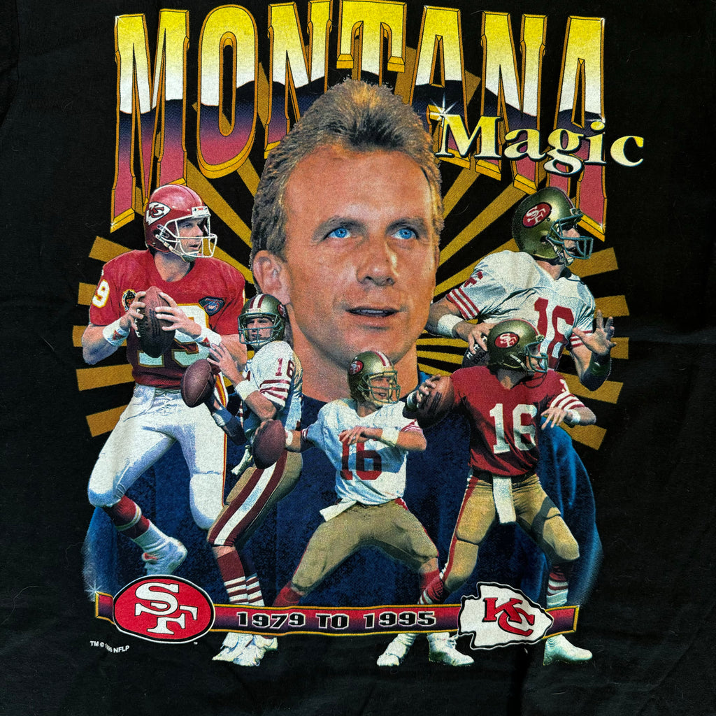 WESTSIDE STOREY VINTAGE | VINTAGE 90'S CHIEFS MONTANA MAGIC RAP STYLE T-SHIRT - BLACLK - Westside Storey