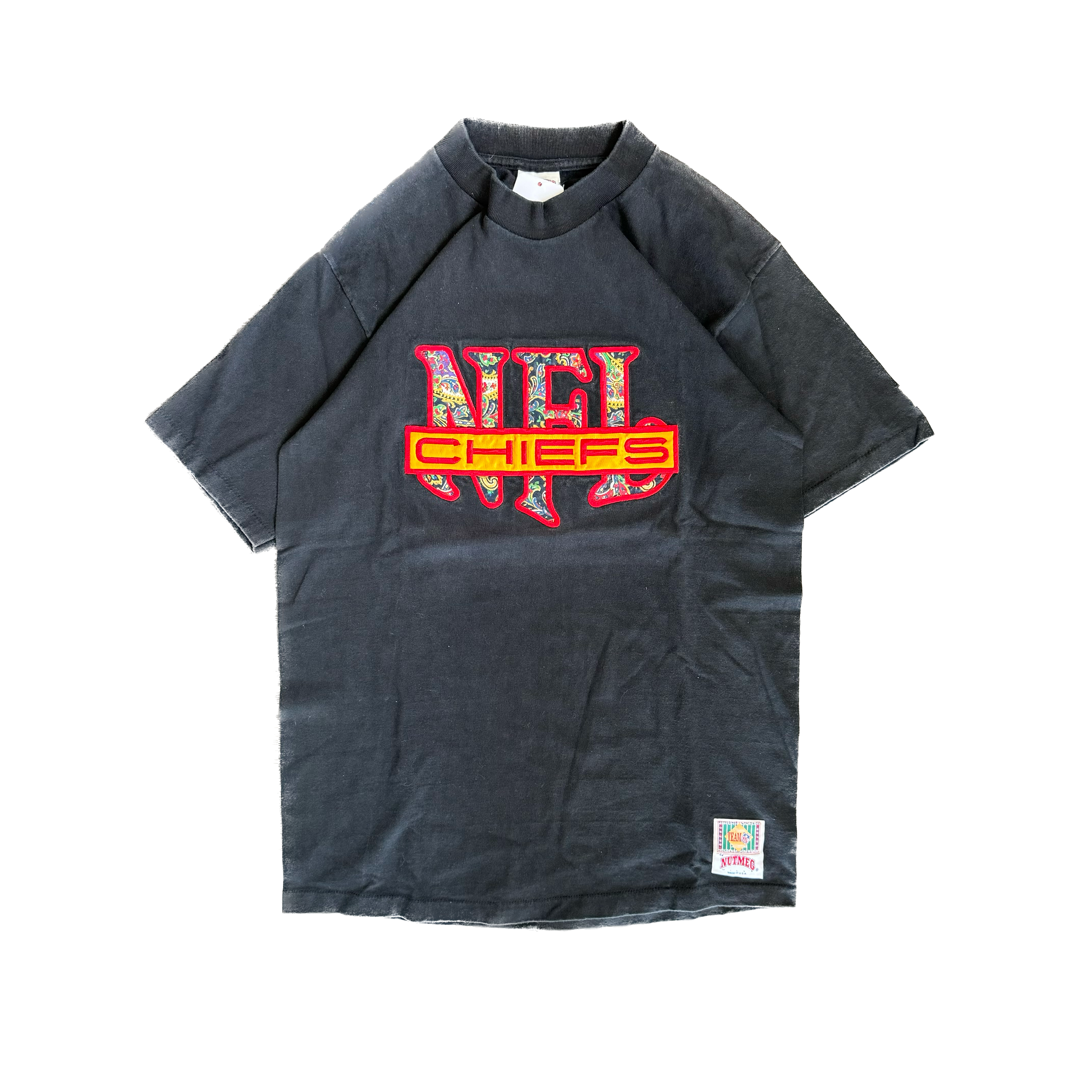 WESTSIDE STOREY VINTAGE | VINTAGE 90'S NFL PAISLEY KC CHIEFS PATCH T-SHIRT - BLACK - Westside Storey