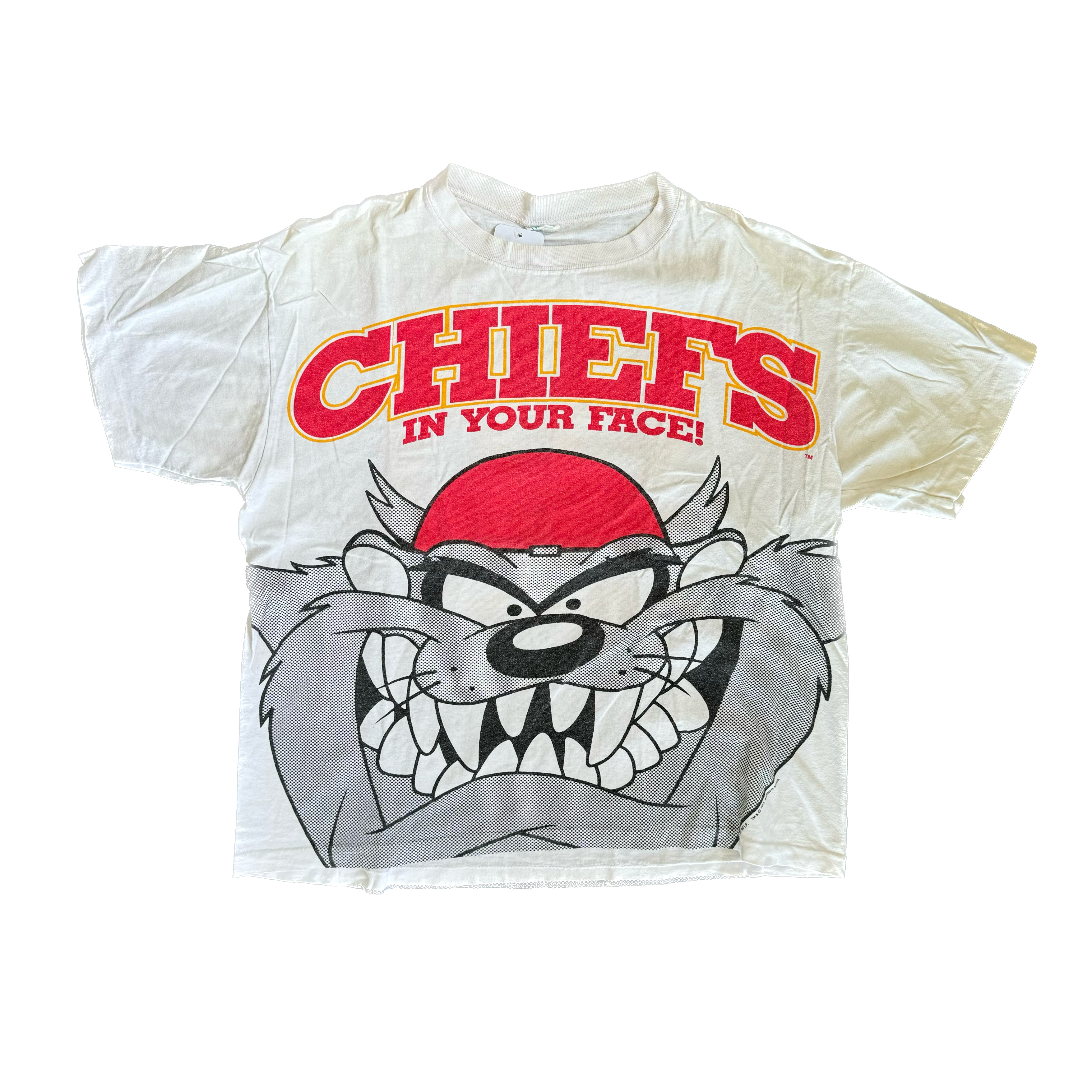 WESTSIDE STOREY VINTAGE | VINTAGE 90'S TAZ IN YOUR FACE KC CHIEFS T-SHIRT - WHITE - Westside Storey