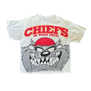 WESTSIDE STOREY VINTAGE | VINTAGE 90'S TAZ IN YOUR FACE KC CHIEFS T-SHIRT - WHITE - Westside Storey