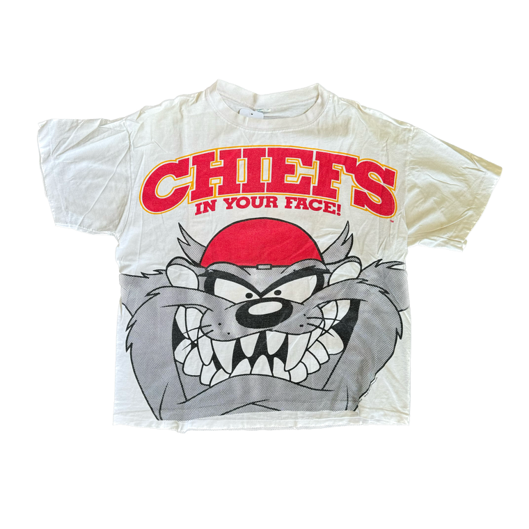 WESTSIDE STOREY VINTAGE | VINTAGE 90'S TAZ IN YOUR FACE KC CHIEFS T-SHIRT - WHITE