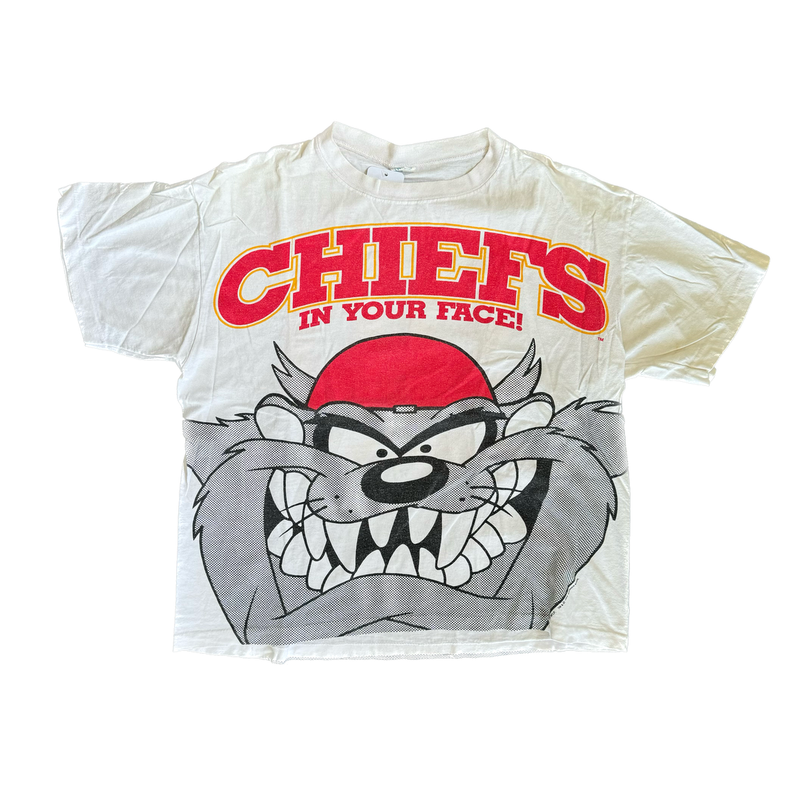 WESTSIDE STOREY VINTAGE | VINTAGE 90'S TAZ IN YOUR FACE KC CHIEFS T-SHIRT - WHITE