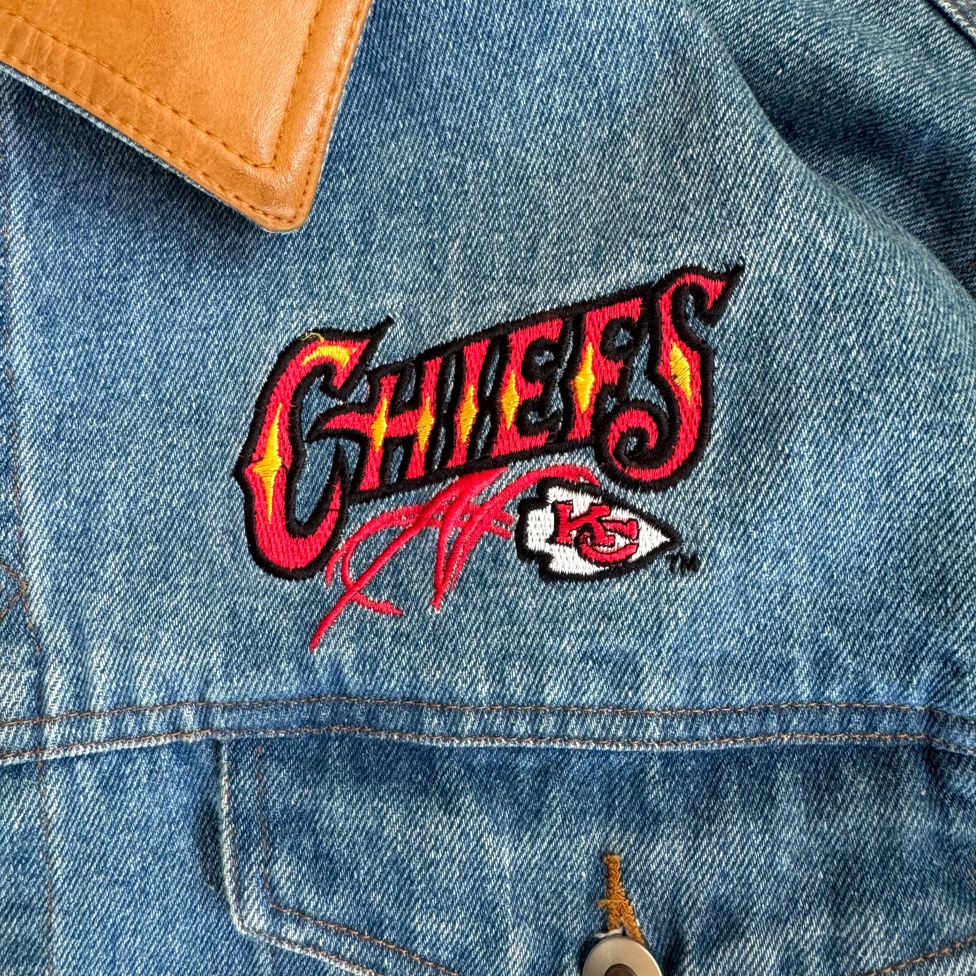 90s CHALK LINE KANSAS on sale CITY CHIEFS FULL ZIP DENIM JACKET