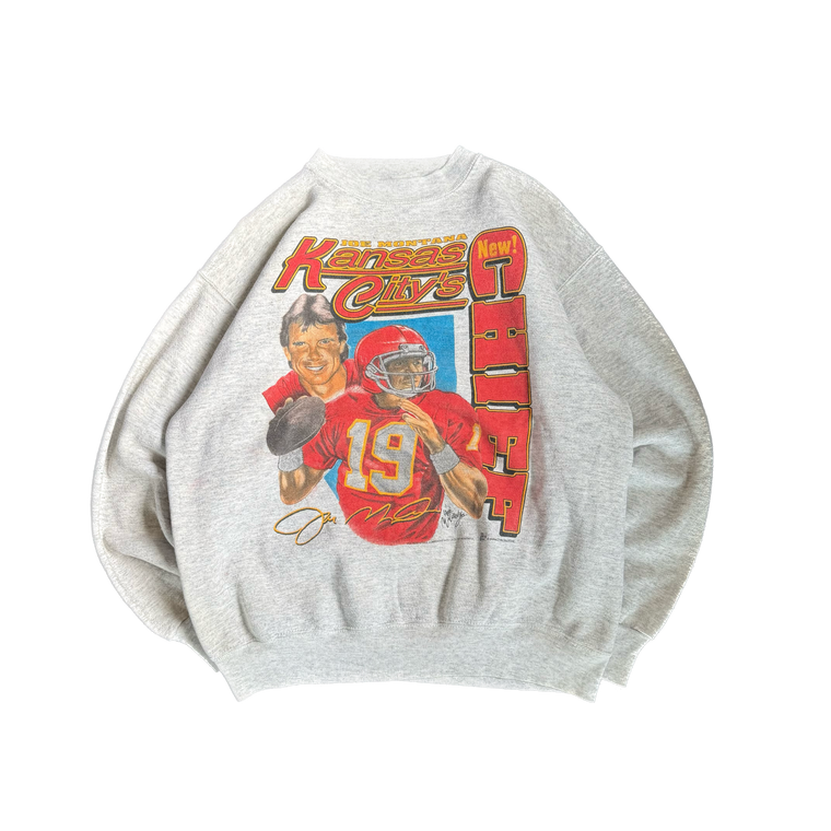 WESTSIDE STOREY VINTAGE | VINTAGE 90'S CARICATURE JOE MONTANA KC CHIEFS SS - GRAY Westside Storey