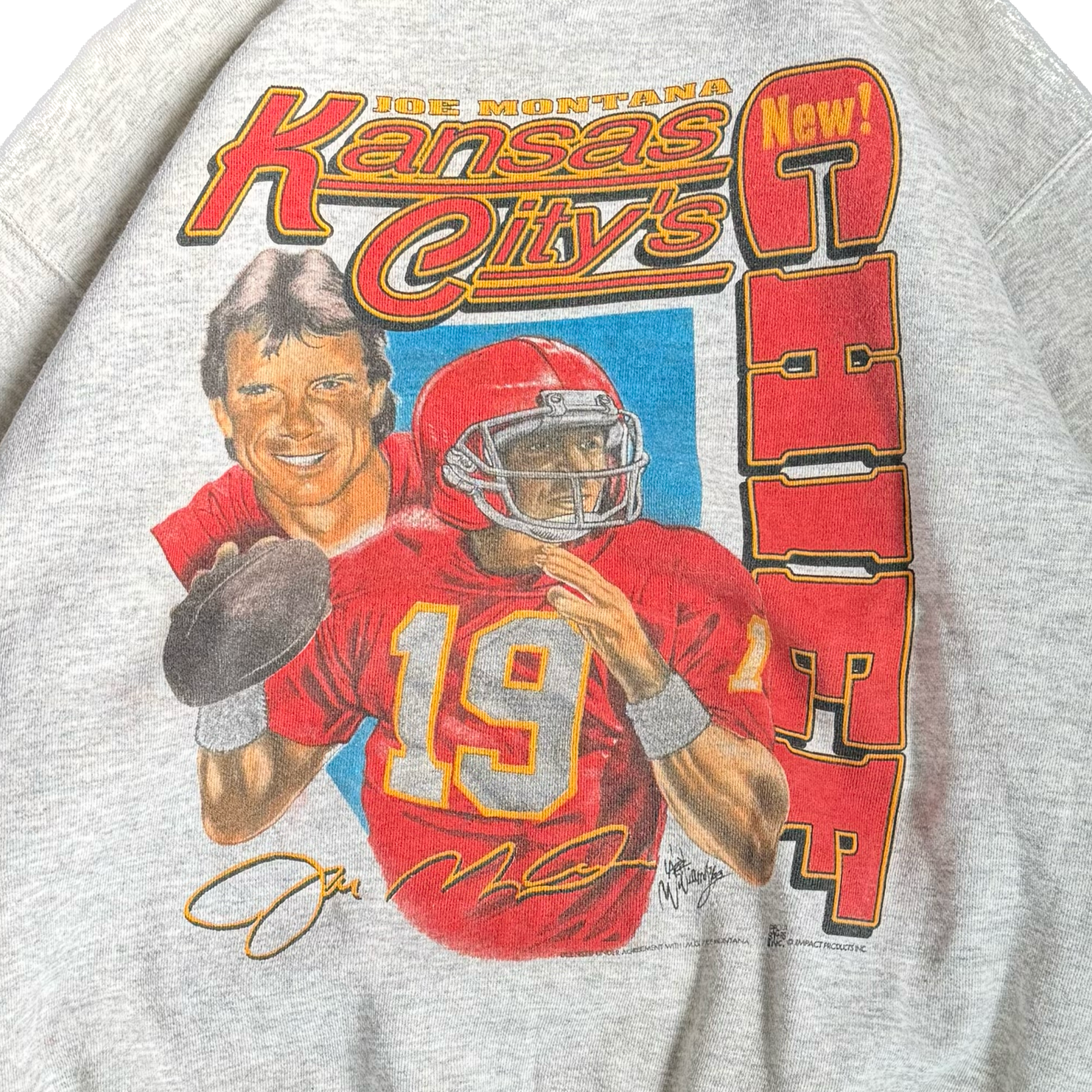 WESTSIDE STOREY VINTAGE | VINTAGE 90'S CARICATURE JOE MONTANA KC CHIEFS SS - GRAY Westside Storey