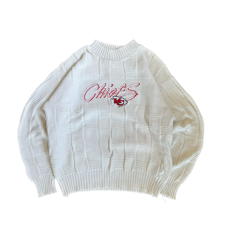 WESTSIDE STOREY VINTAGE | VINTAGE 90'S ANTIGUA KC CHIEFS CREAM KNIT SWEATER - CREAM Westside Storey