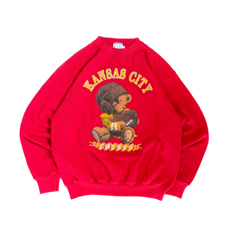 WESTSIDE STOREY VINTAGE | VINTAGE 90'S KC CHIEFS TEDDY BEAR SWEATSHIRT - RED Westside Storey