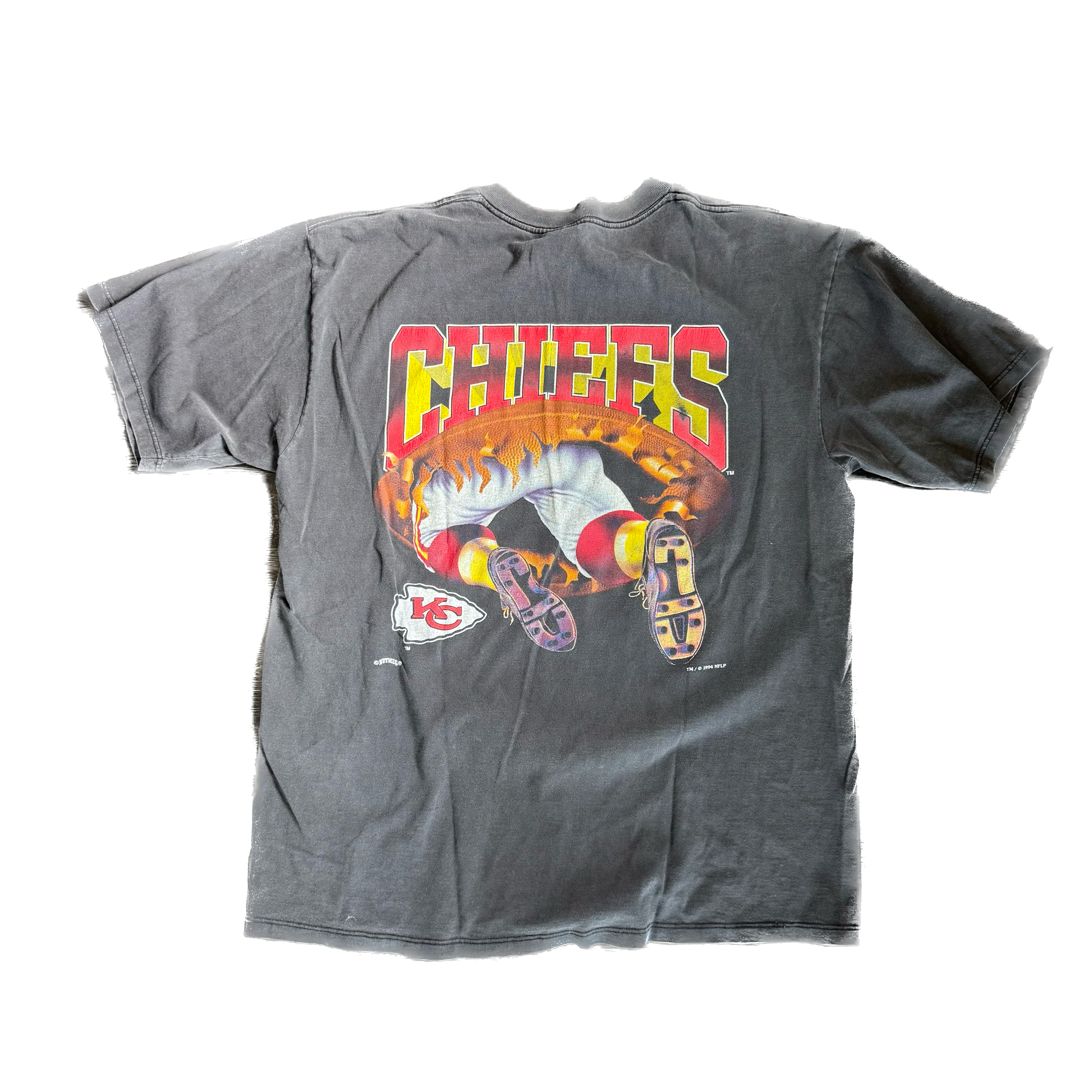 WESTSIDE STOREY VINTAGE | VINTAGE 90'S KC CHIEFS DOUBLE SIDED NUTMEG FOOTBALL T-SHIRT - BLACK Westside Storey