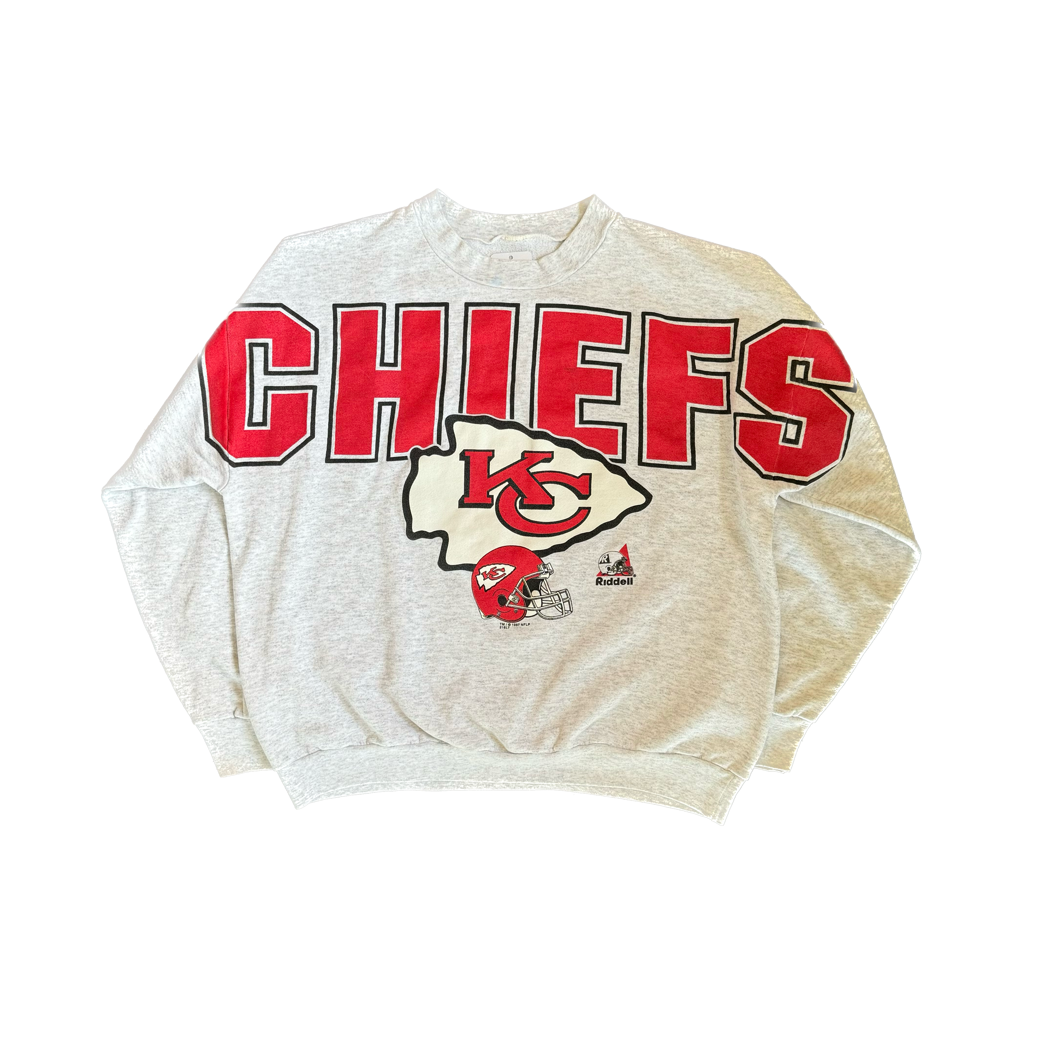 WESTSIDE STOREY VINTAGE | VINTAGE 90'S KC CHIEFS RIDDELL SPELLOUT - GRAY - Westside Storey