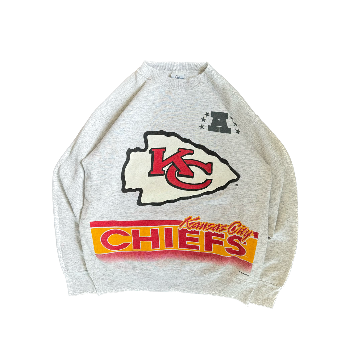 WESTSIDE STOREY VINTAGE | VINTAGE 90'S KC CHIEFS SALEM FRONT BACK AOP SWEATSHIRT - GRAY