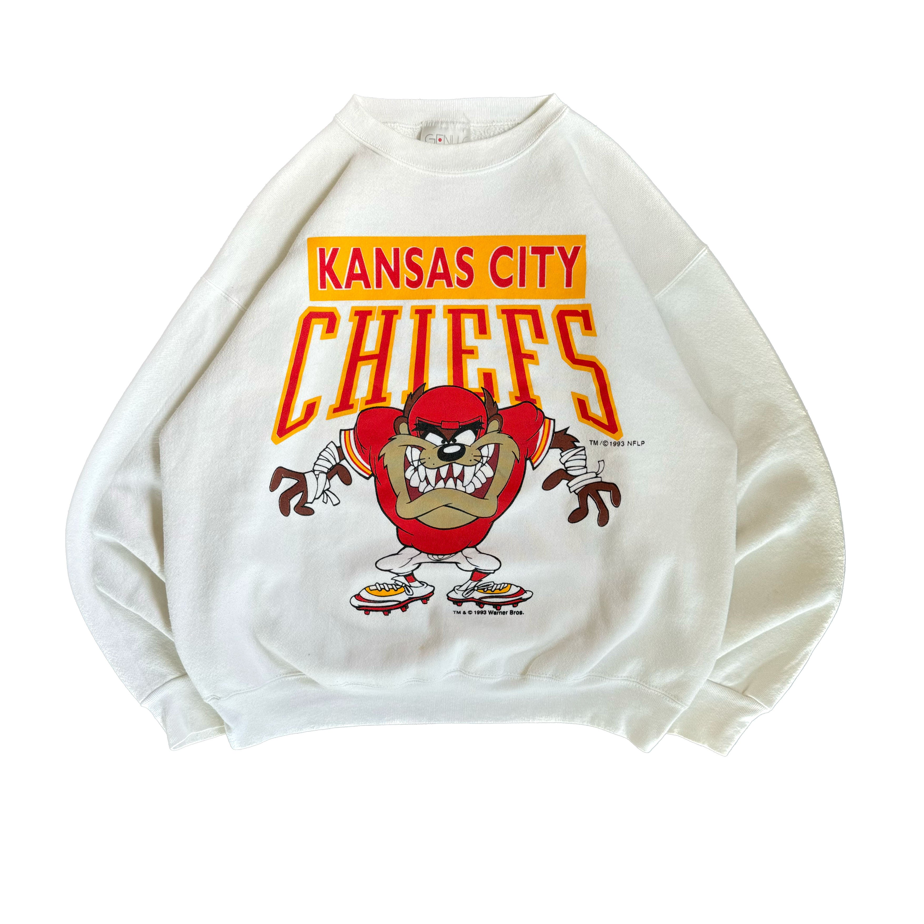 WESTSIDE STOREY VINTAGE | VINTAGE 1993 KC CHIEFS TAZ CLEAN HEAVY SWEATSHIRT - WHITE - Westside Storey
