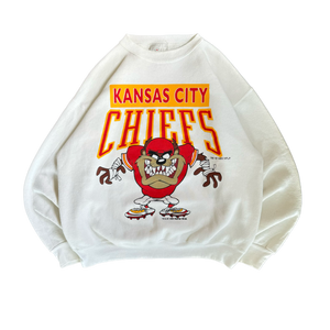 WESTSIDE STOREY VINTAGE | VINTAGE 1993 KC CHIEFS TAZ CLEAN HEAVY SWEATSHIRT - WHITE - Westside Storey