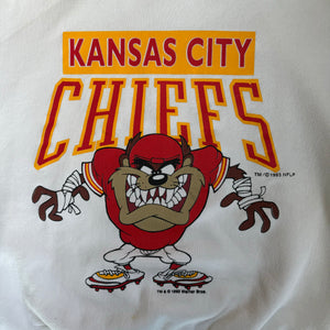 WESTSIDE STOREY VINTAGE | VINTAGE 1993 KC CHIEFS TAZ CLEAN HEAVY SWEATSHIRT - WHITE - Westside Storey