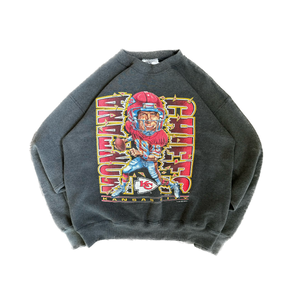 WESTSIDE STOREY VINTAGE | VINTAGE 90'S KC CHIEFS JOE MONTANA CARICATURE SWEATSHIRT - BLACK - Westside Storey