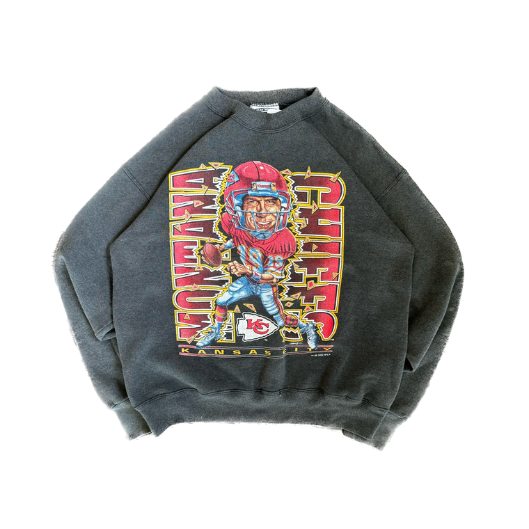 WESTSIDE STOREY VINTAGE | VINTAGE 90'S KC CHIEFS JOE MONTANA CARICATURE SWEATSHIRT - BLACK