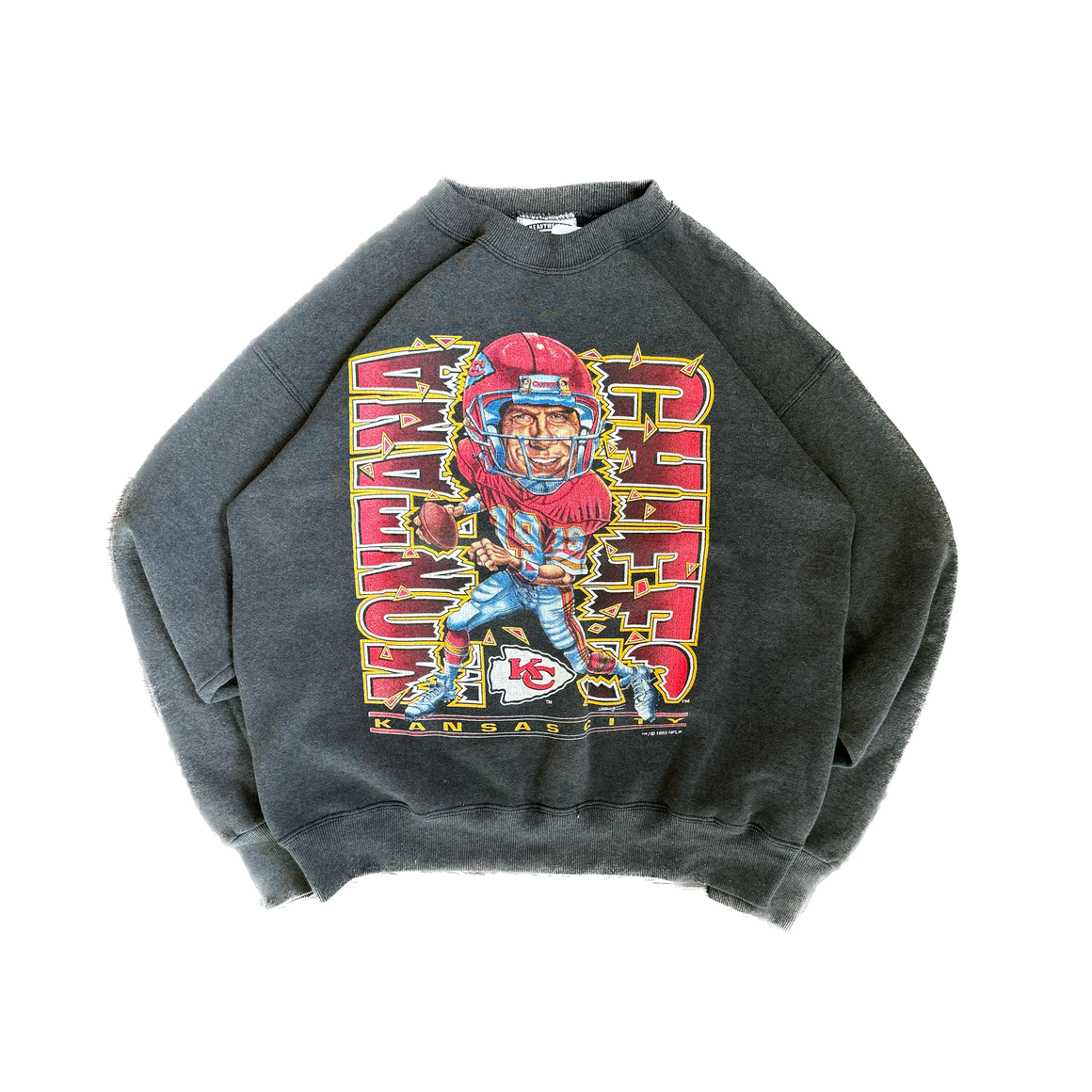 WESTSIDE STOREY VINTAGE | VINTAGE 90'S KC CHIEFS JOE MONTANA CARICATURE SWEATSHIRT - BLACK