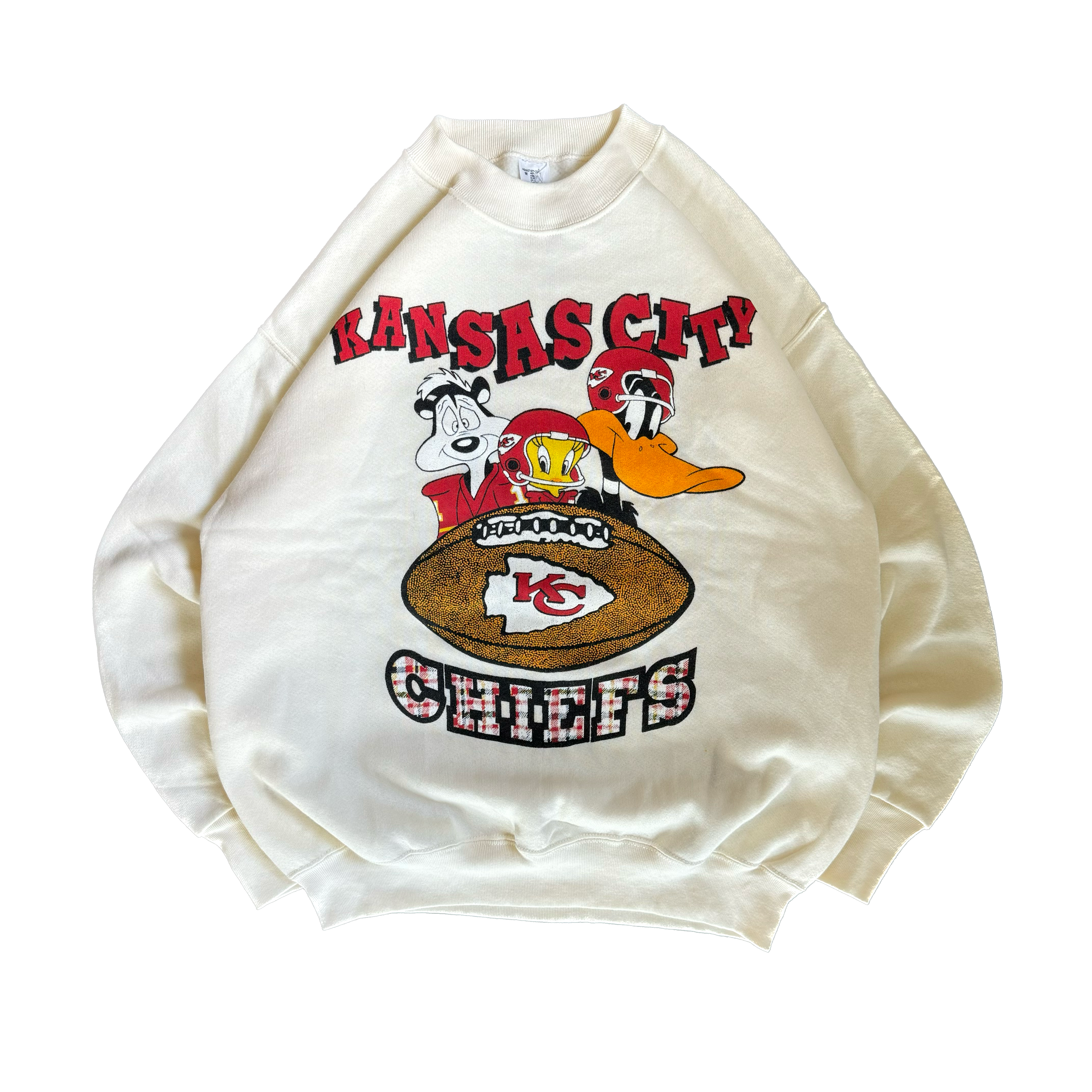 WESTSIDE STOREY VINTAGE | VINTAGE 90'S KC CHIEFS CLEAN LOONEY TUNES SWEATSHIRT - WHITE - Westside Storey