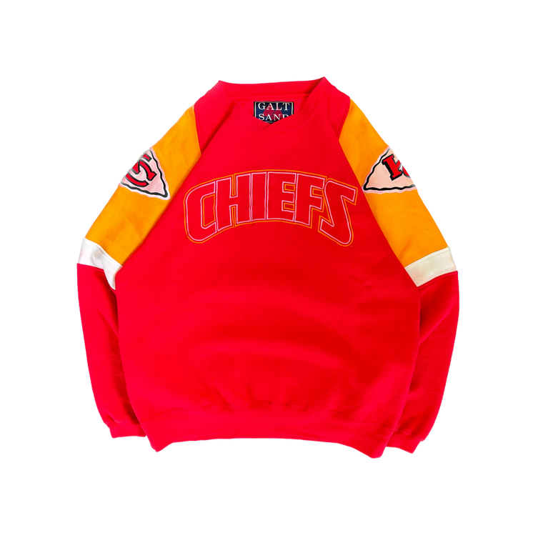 WESTSIDE STOREY VINTAGE | VINTAGE 90'S KC CHIEFS HEAVY COLOR BLOCK SWEATSHIRT *LIGHT PINK ON ARMS - RED