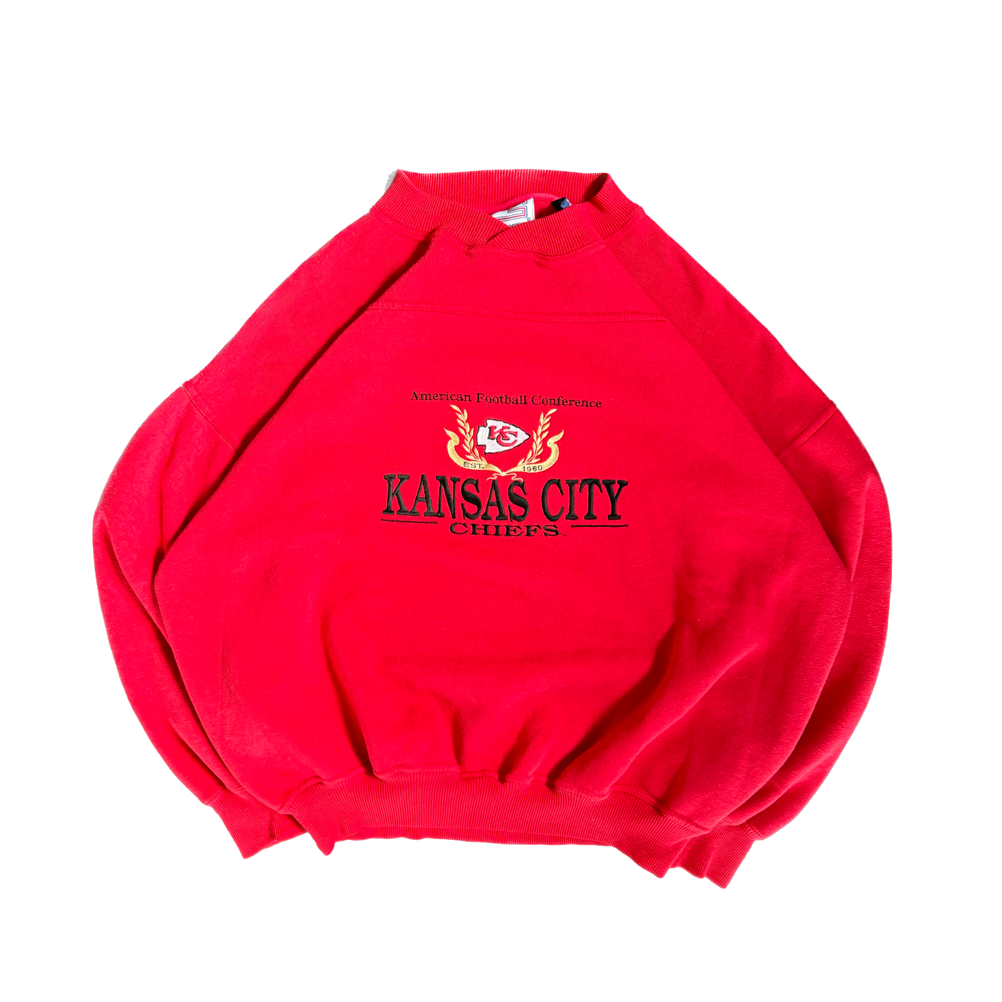 WESTSIDE STOREY VINTAGE | VINTAGE 90'S KC CHIEFS HEAVY EMBROIDERED SWEATSHIRT - RED - Westside Storey