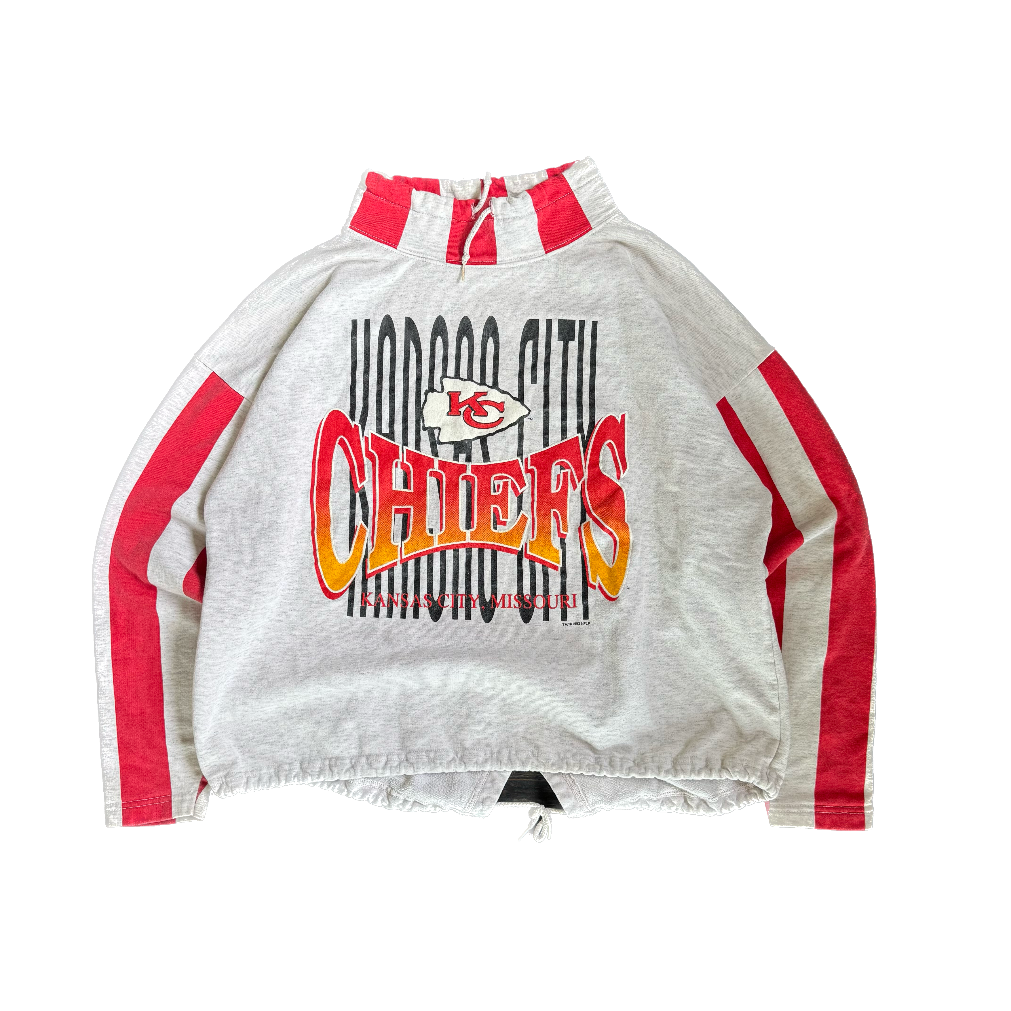 WESTSIDE STOREY VINTAGE | VINTAGE 90'S KC CHIEFS CLIFF ENGLE STRIPED SWEATSHIRT - GRAY Westside Storey