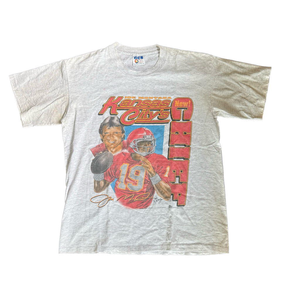 WESTSIDE STOREY VINTAGE | VINTAGE 90'S KC CHIEFS JOE MONTANA CARICATURE T-SHIRT - GRAY Westside Storey