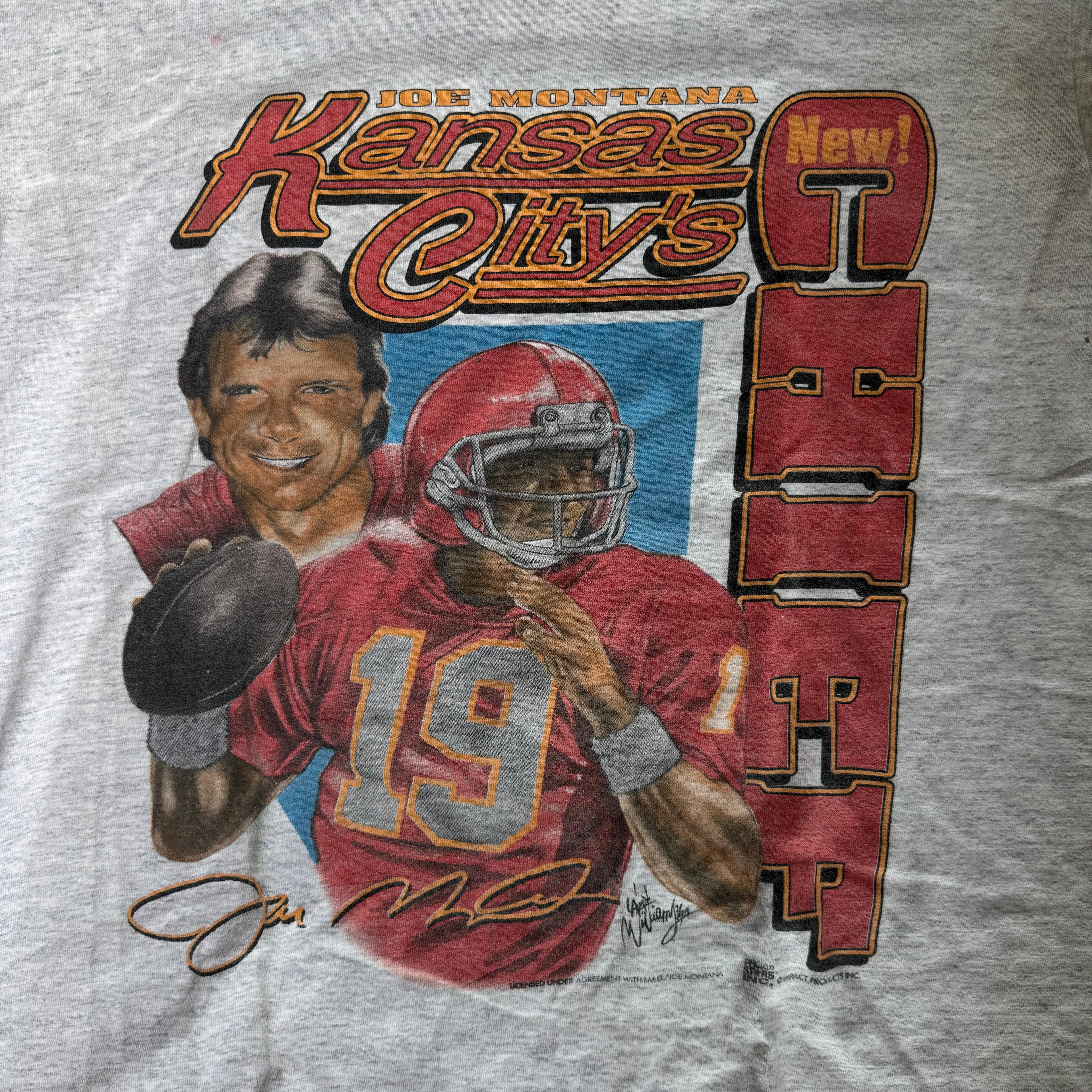 WESTSIDE STOREY VINTAGE | VINTAGE 90'S KC CHIEFS JOE MONTANA CARICATURE T-SHIRT - GRAY Westside Storey