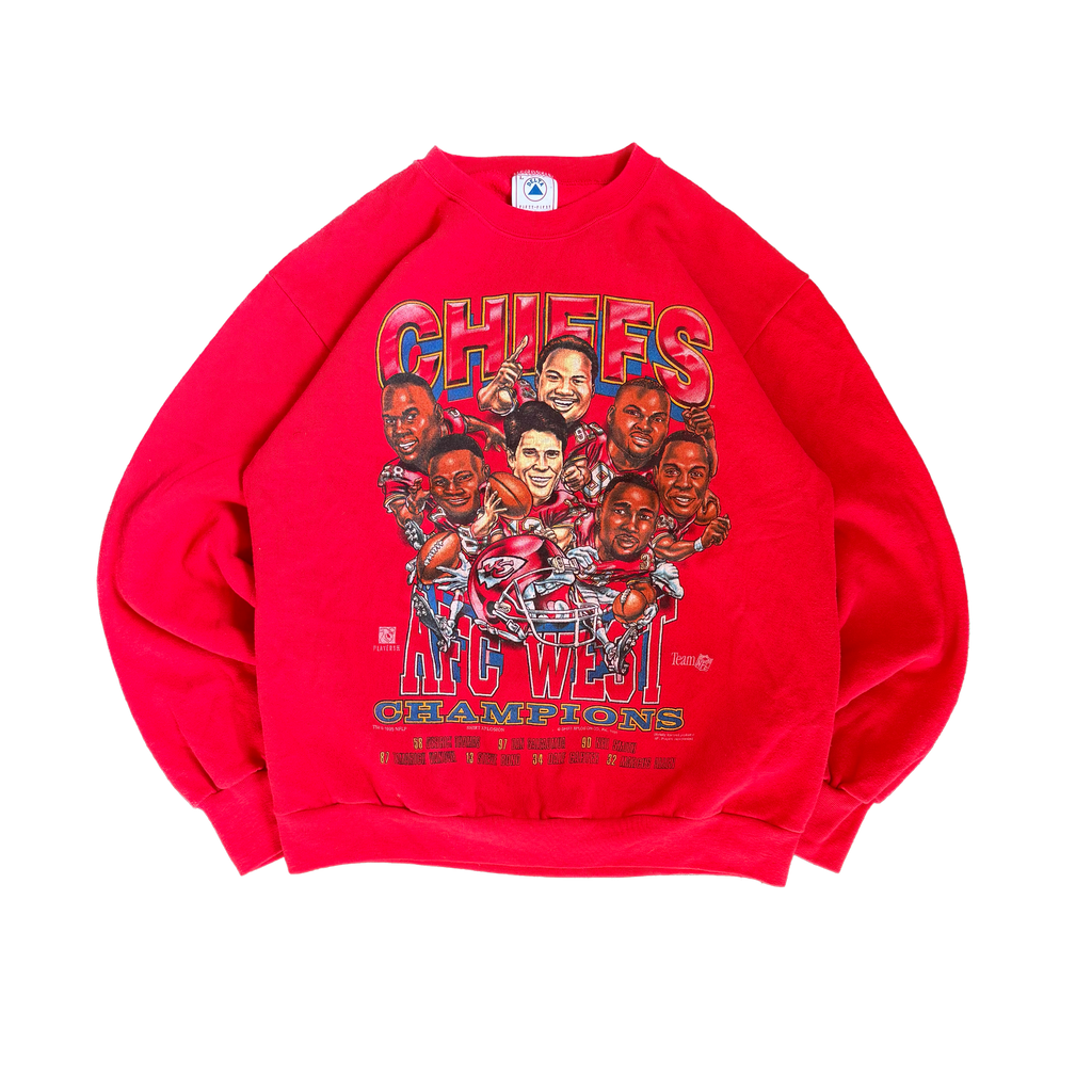 WESTSIDE STOREY VINTAGE | VINTAGE 90'S KC CHIEFS AFC WEST CHAMPS CARICATURE SWEATSHIRT - RED Westside Storey