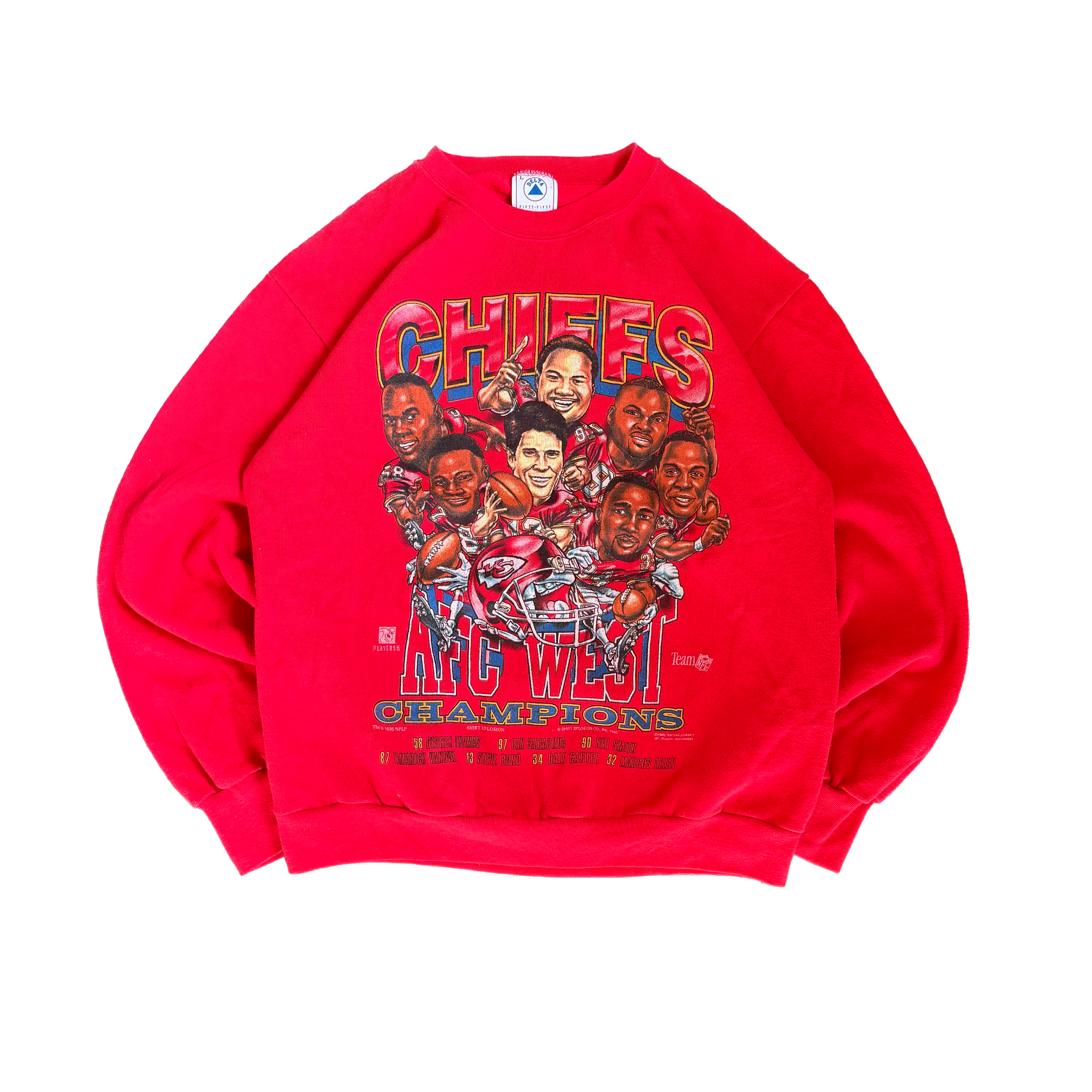 WESTSIDE STOREY VINTAGE | VINTAGE 90'S KC CHIEFS AFC WEST CHAMPS CARICATURE SWEATSHIRT - RED Westside Storey