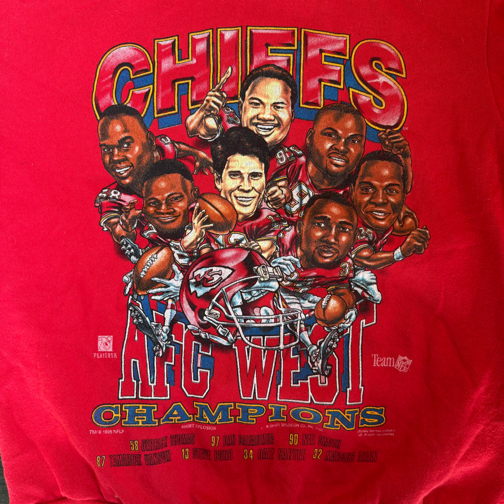 WESTSIDE STOREY VINTAGE | VINTAGE 90'S KC CHIEFS AFC WEST CHAMPS CARICATURE SWEATSHIRT - RED Westside Storey