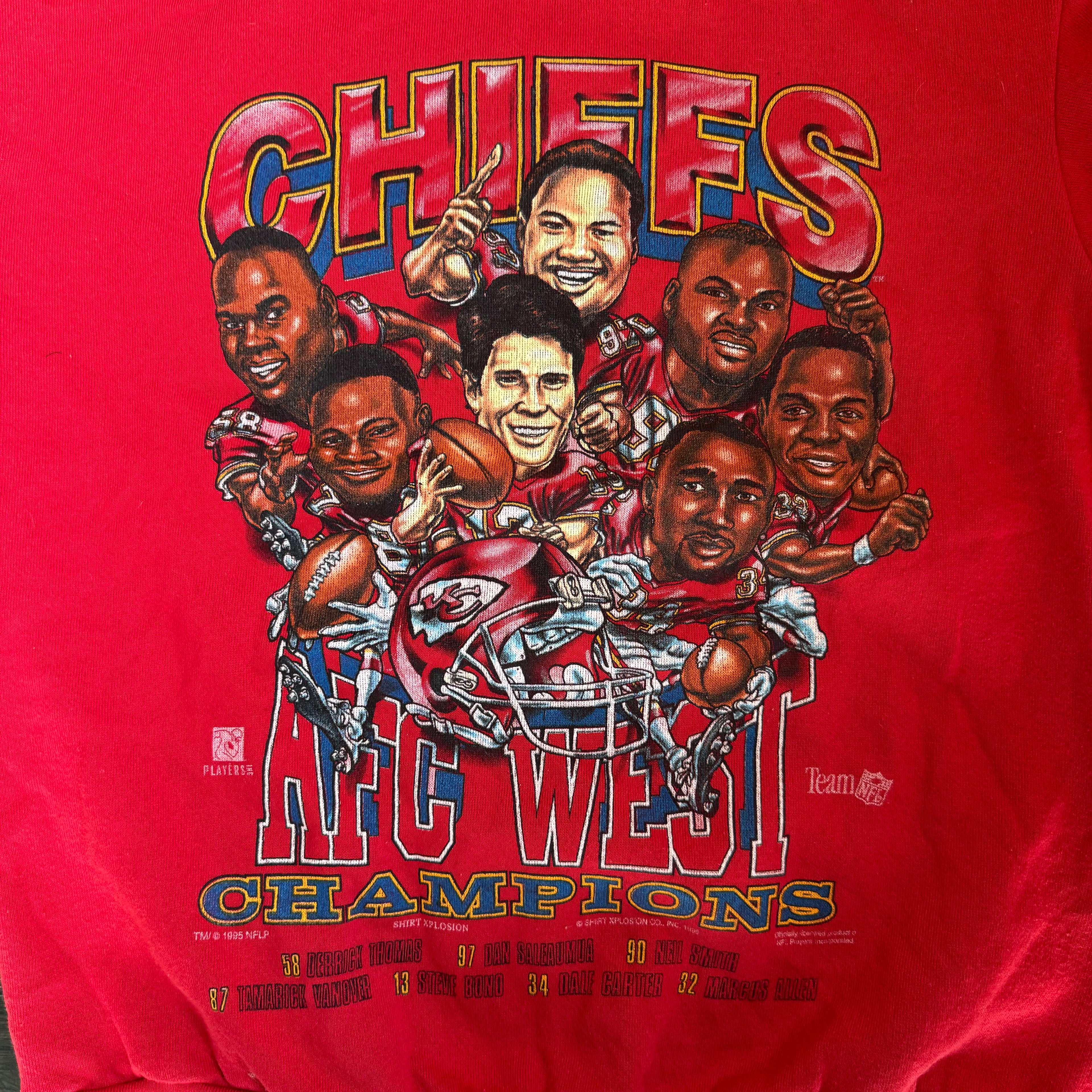WESTSIDE STOREY VINTAGE | VINTAGE 90'S KC CHIEFS AFC WEST CHAMPS CARICATURE SWEATSHIRT - RED Westside Storey