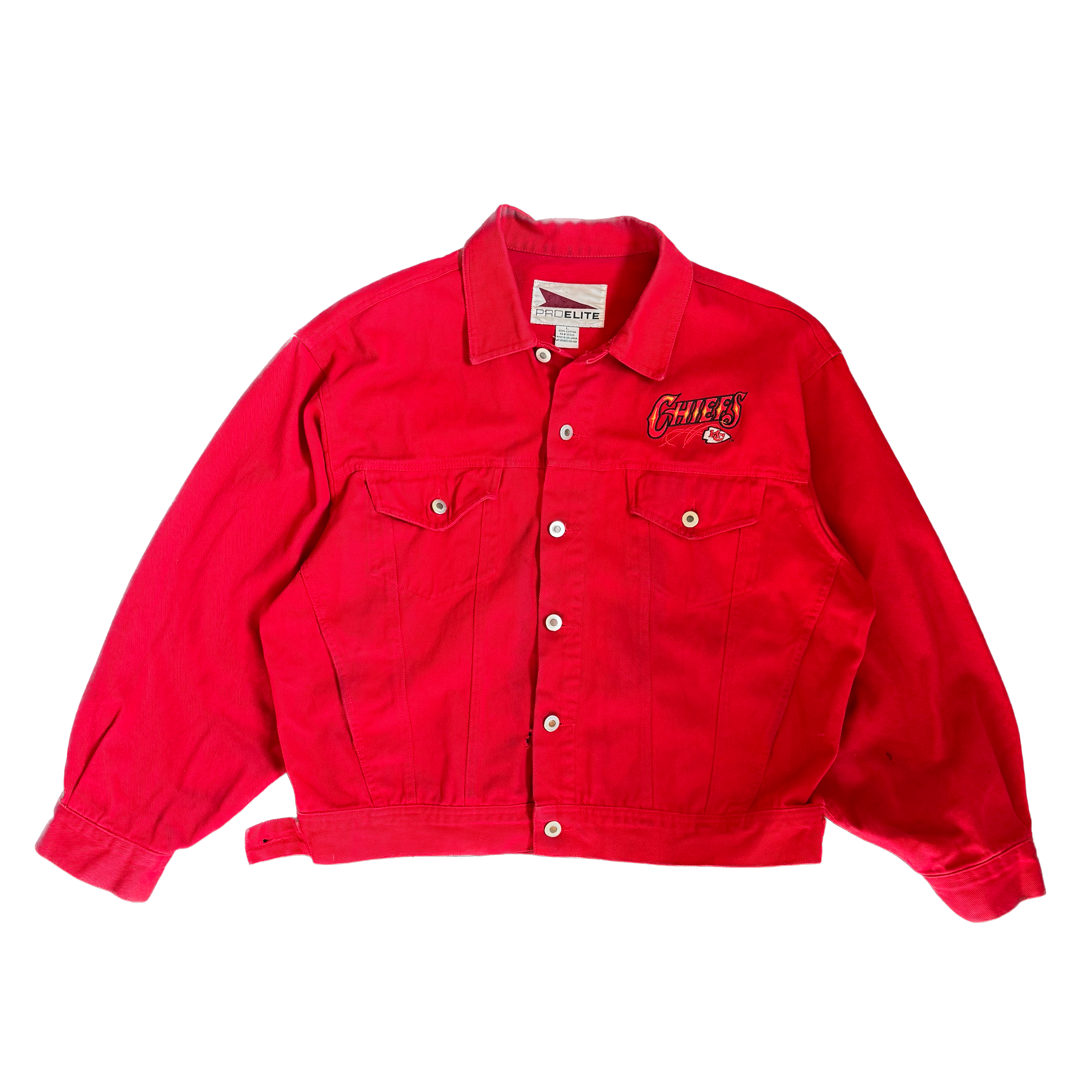 WESTSIDE STOREY VINTAGE | VINTAGE 90'S KC CHIEFS PRO ELITE RED DENIM JACKET - RED Westside Storey