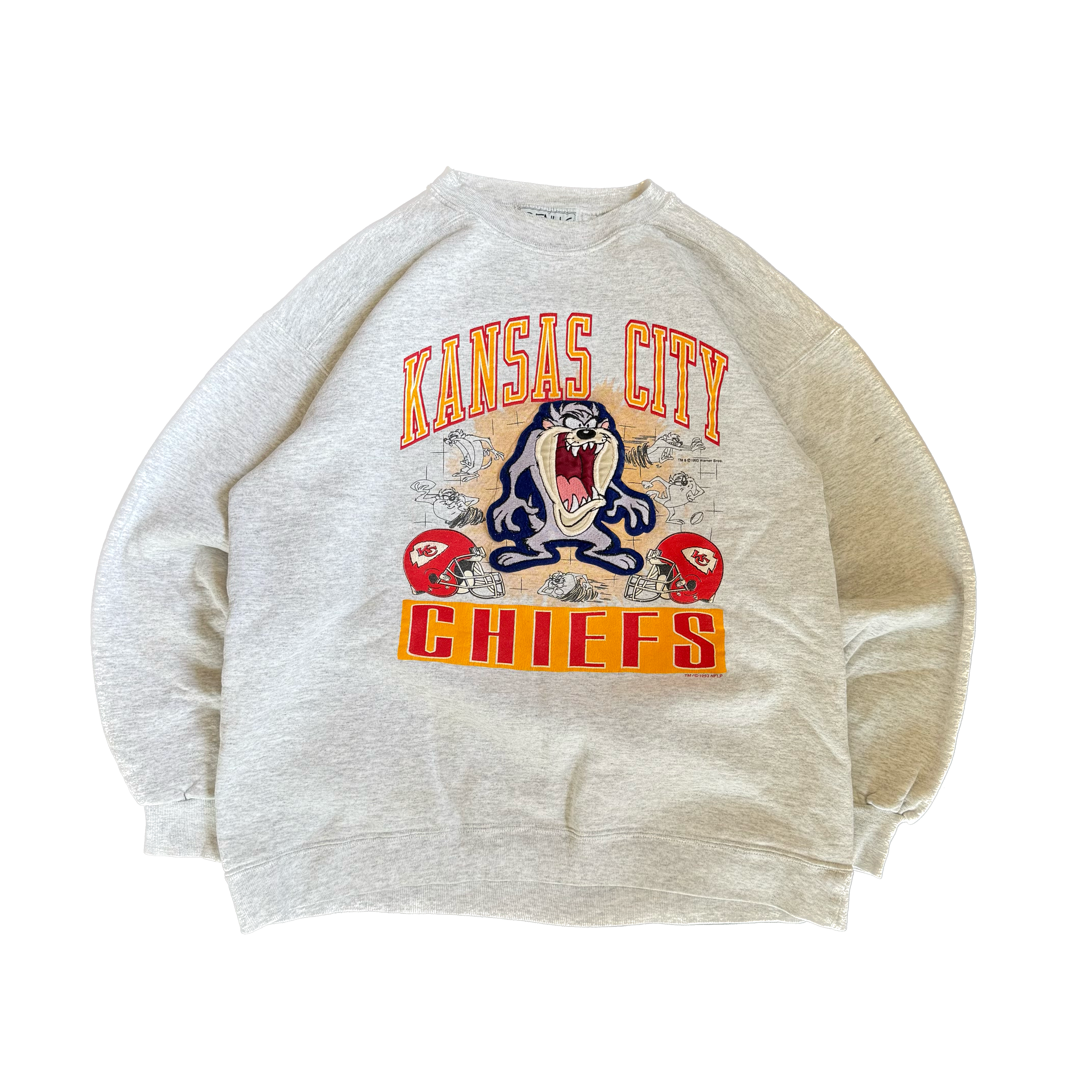 WESTSIDE STOREY VINTAGE | VINTAGE 90'S KC CHIEFS TAZ PATCH SWEATSHIRT - GRAY Westside Storey