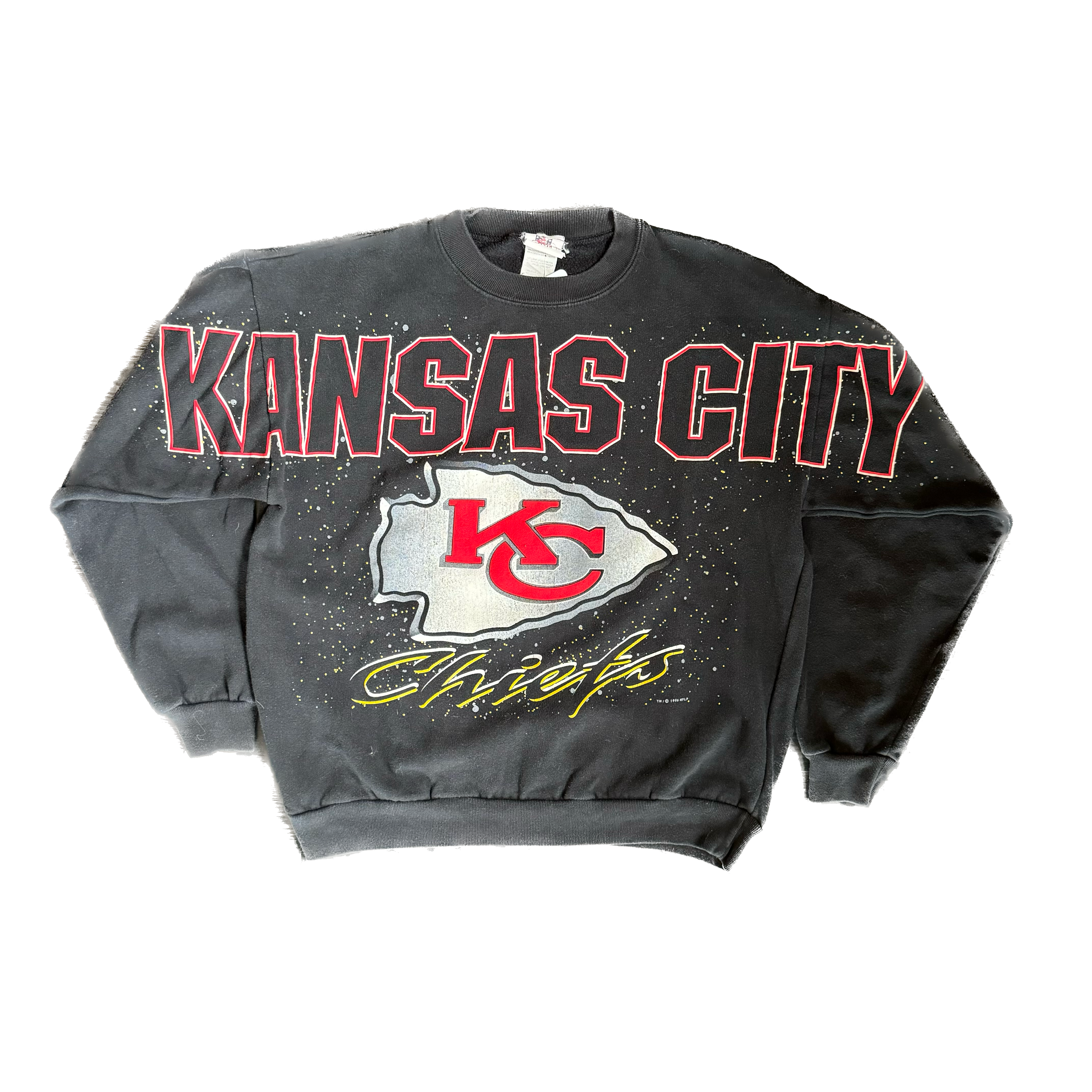 WESTSIDE STOREY VINTAGE | VINTAGE 90'S KC CHIEFS SPELL OUT GALAXY SWEATSHIRT - BLACK - Westside Storey