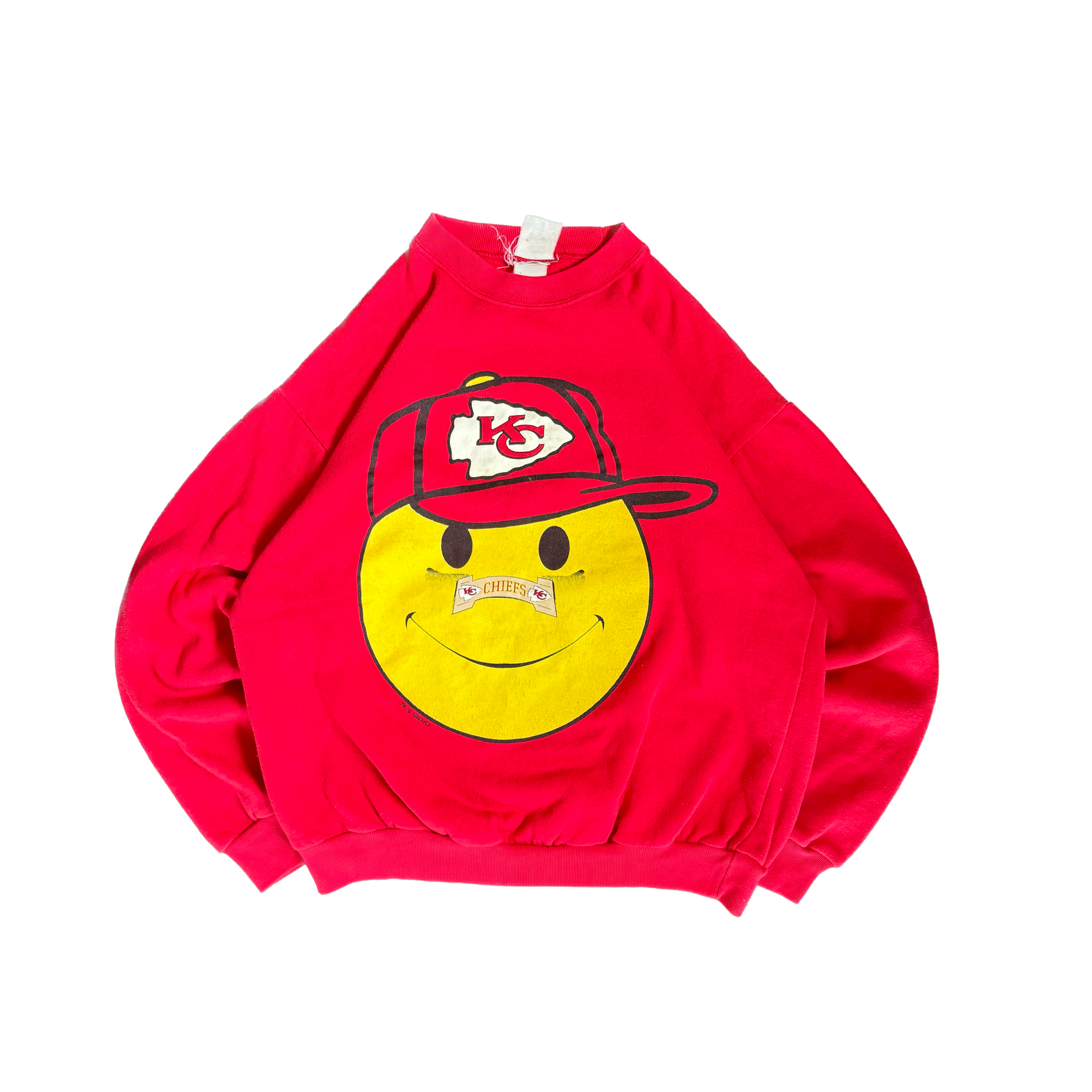 WESTSIDE STOREY VINTAGE | VINTAGE 90'S KC CHIEFS SMILEY SWEATSHIRT - RED - Westside Storey