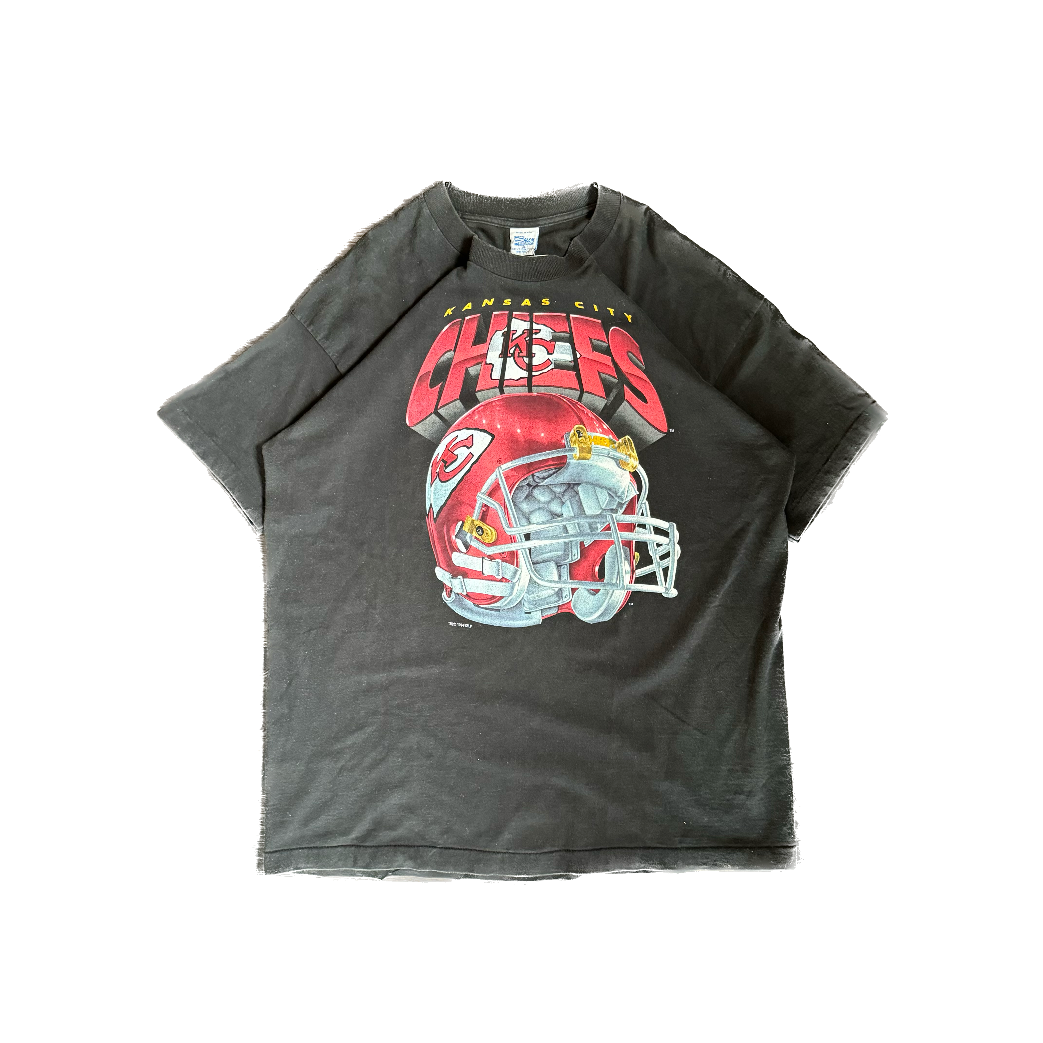WESTSIDE STOREY VINTAGE | VINTAGE 90'S SALEM KC CHIEFS HELMET T-SHIRT - BLACK - Westside Storey