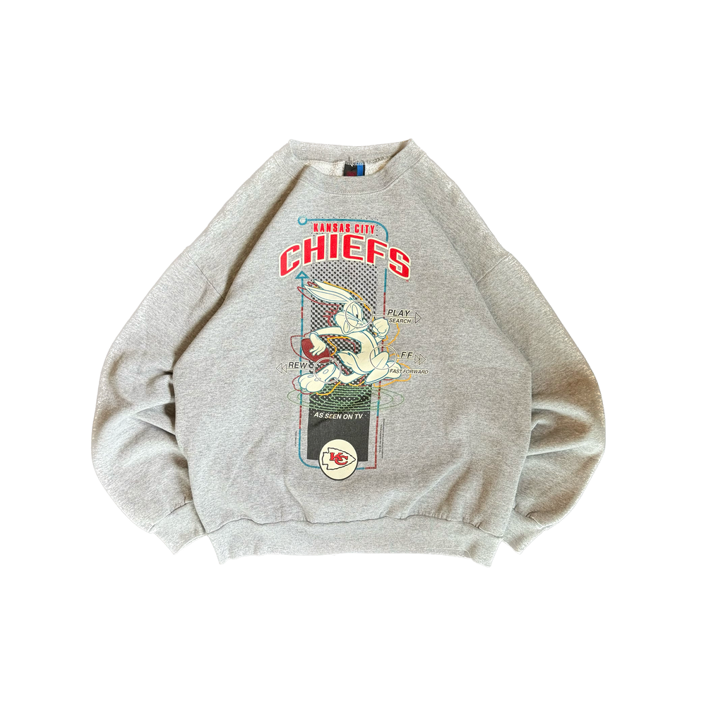 WESTSIDE STOREY VINTAGE | VINTAGE 1994 KC CHIEFS BUGS BUNNY SWEATSHIRT - GRAY - Westside Storey