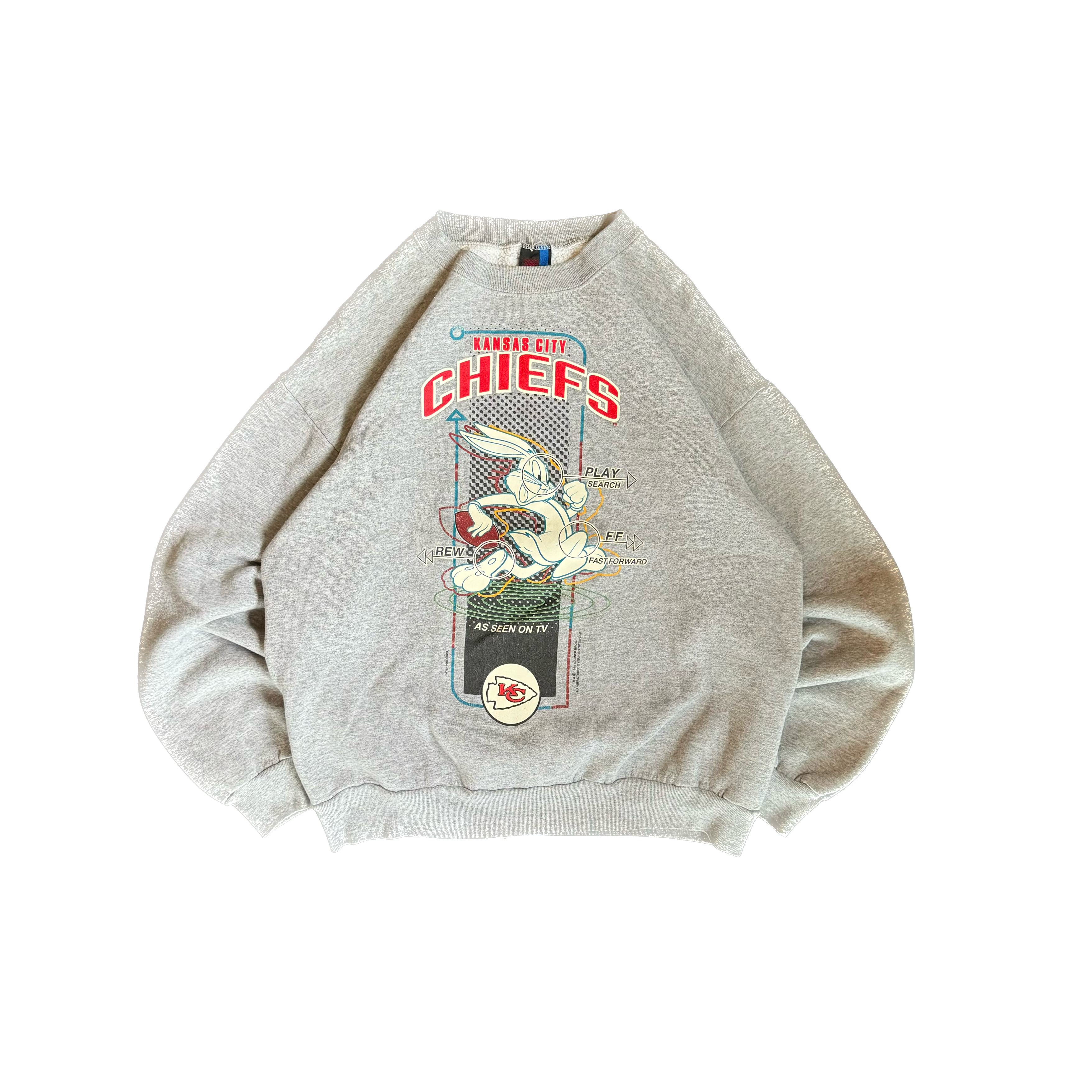 WESTSIDE STOREY VINTAGE | VINTAGE 1994 KC CHIEFS BUGS BUNNY SWEATSHIRT - GRAY - Westside Storey
