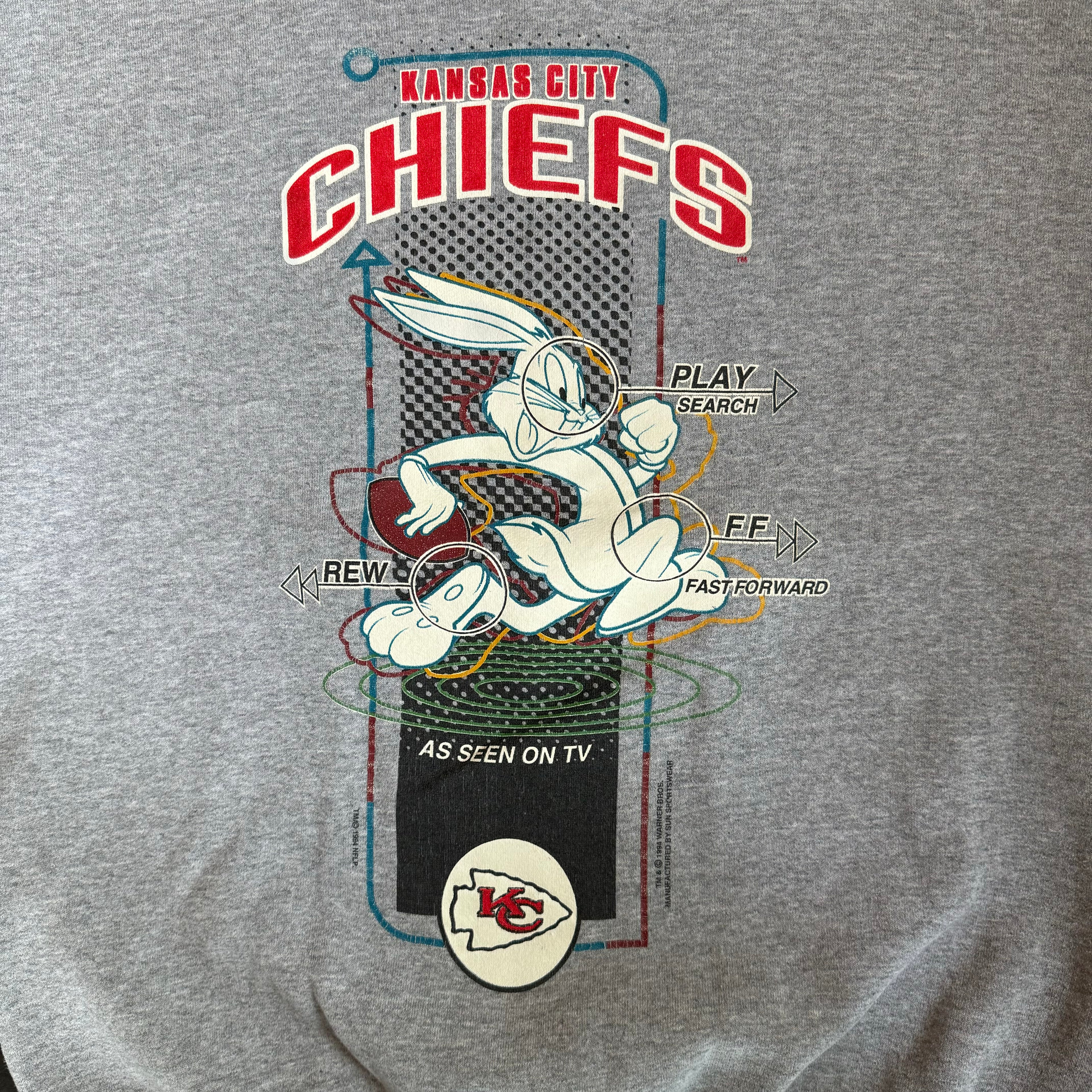 WESTSIDE STOREY VINTAGE | VINTAGE 1994 KC CHIEFS BUGS BUNNY SWEATSHIRT - GRAY - Westside Storey