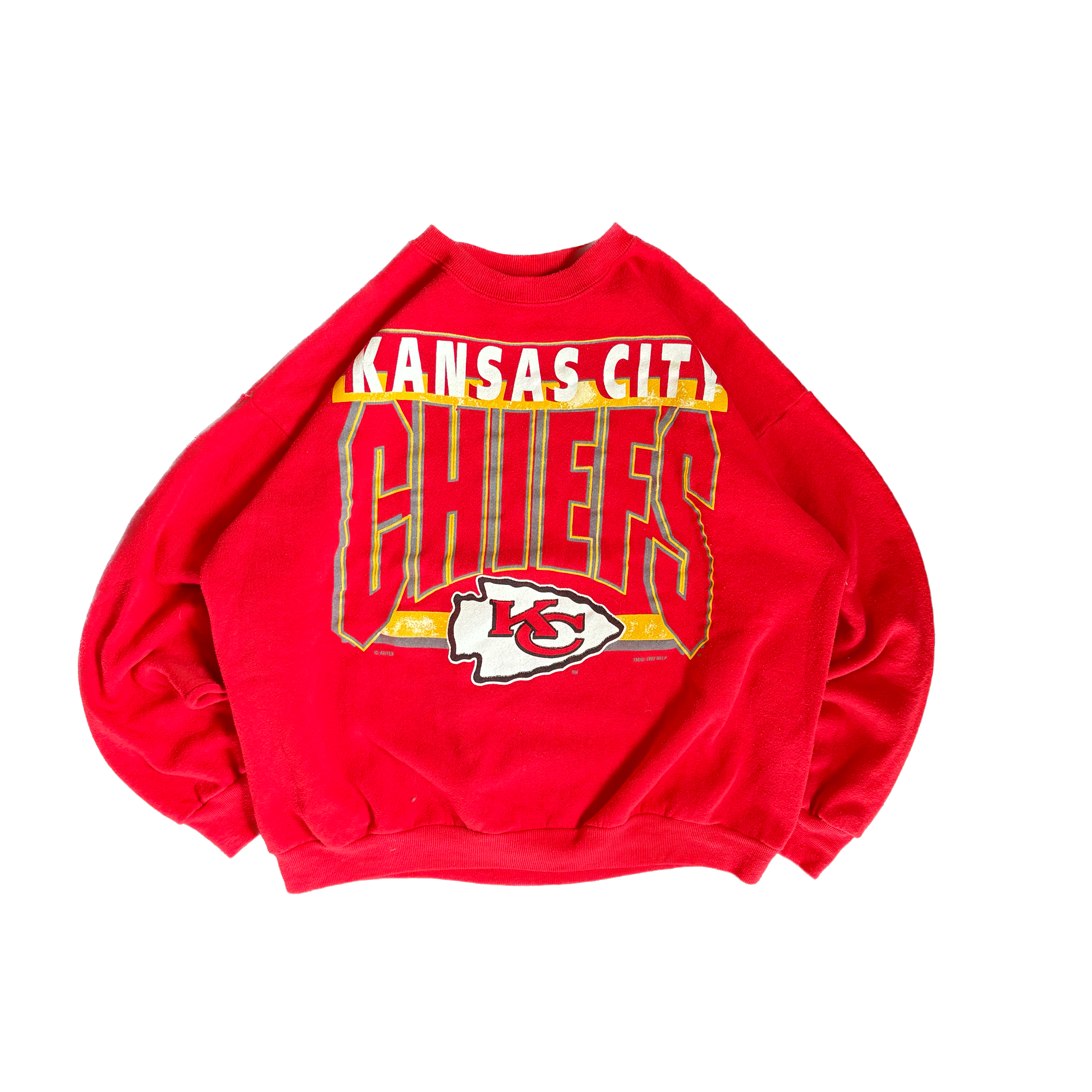 WESTSIDE STOREY VINTAGE | VINTAGE 90'S KC CHIEFS LARGE GRAPHIC SWEATSHIRT TAYLOR - RED - Westside Storey