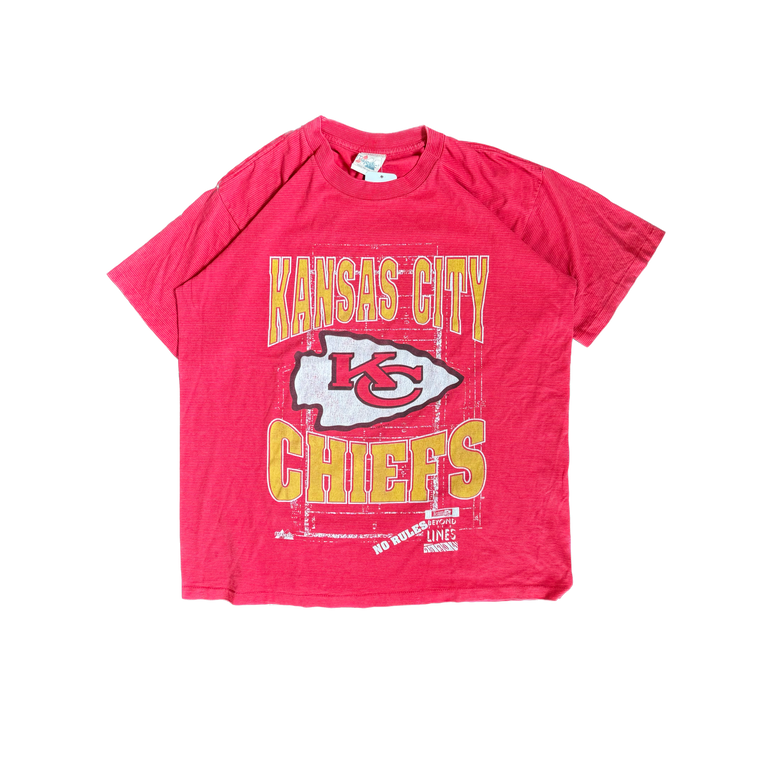 WESTSIDE STOREY VINTAGE | VINTAGE 90'S KC CHIEFS MAJESTIC STRIPED T-SHIRT - RED