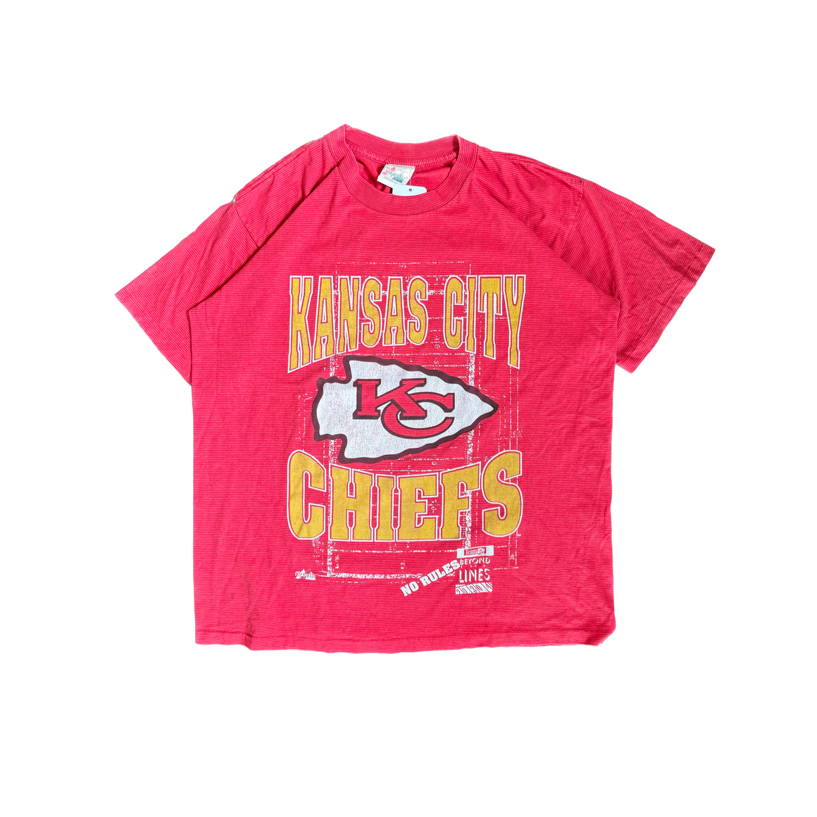 WESTSIDE STOREY VINTAGE | VINTAGE 90'S KC CHIEFS MAJESTIC STRIPED T-SHIRT - RED