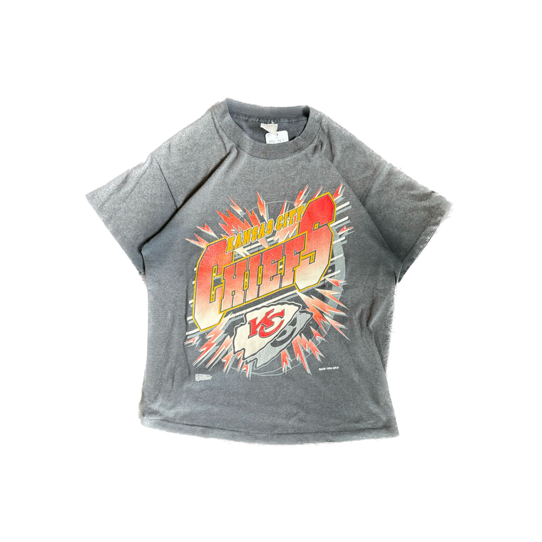 WESTSIDE STOREY VINTAGE | VINTAGE 90'S KC CHIEFS BLACK THIN FADED T-SHIRT - BLACK