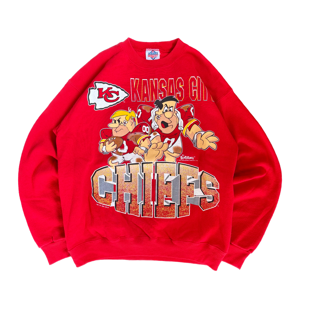 WESTSIDE STOREY VINTAGE | VINTAGE 90'S KC CHIEFS FLINTSTONES SWEATSHIRT - RED Westside Storey