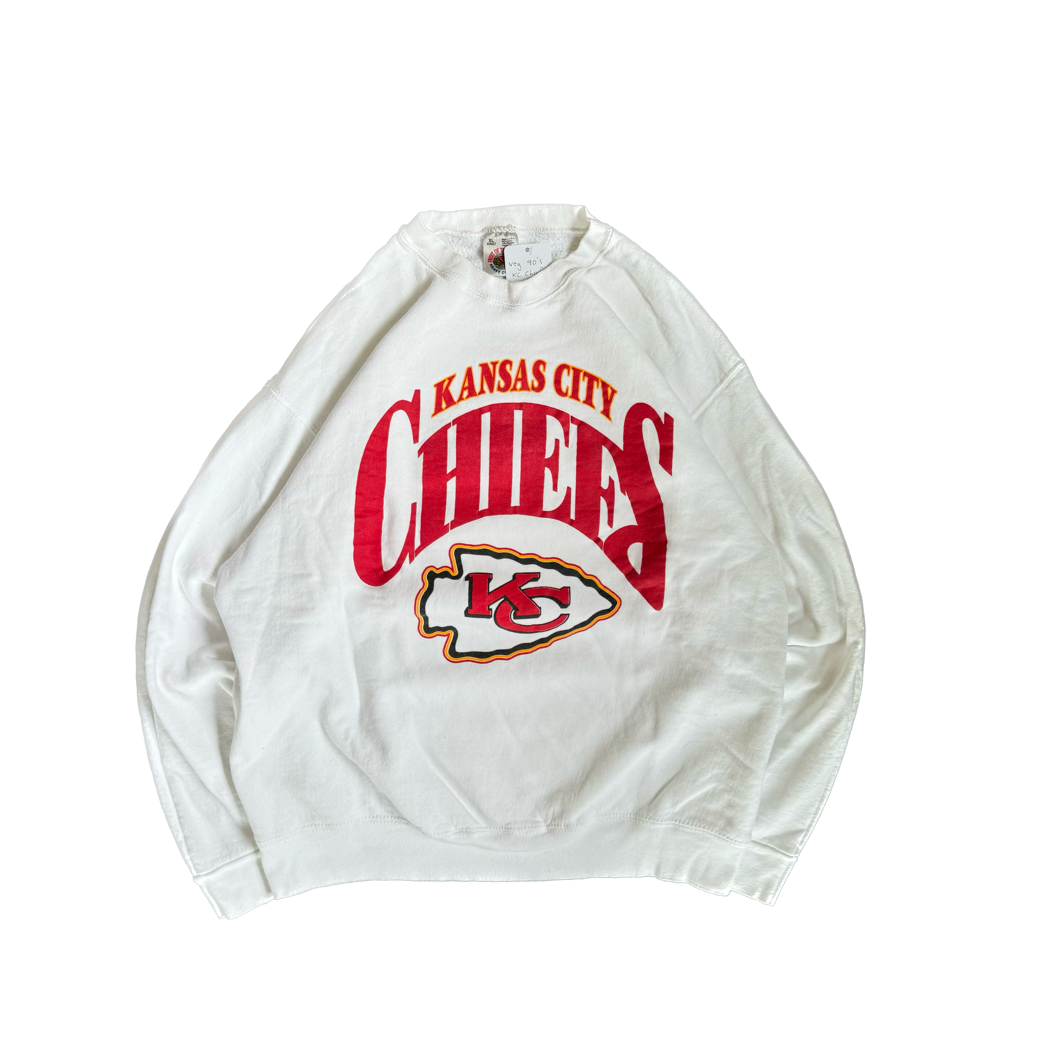WESTSIDE STOREY VINTAGE | VINTAGE 90'S KC CHIEFS HEAVY CLEAN SWEATSHIRT - WHITE - Westside Storey