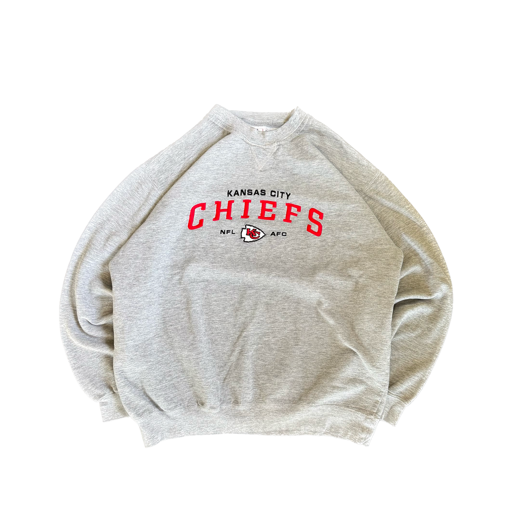 WESTSIDE STOREY VINTAGE | Y2K KC CHIEFS EMBROIDERED GRAY SWEATSHIRT - GRAY Westside Storey