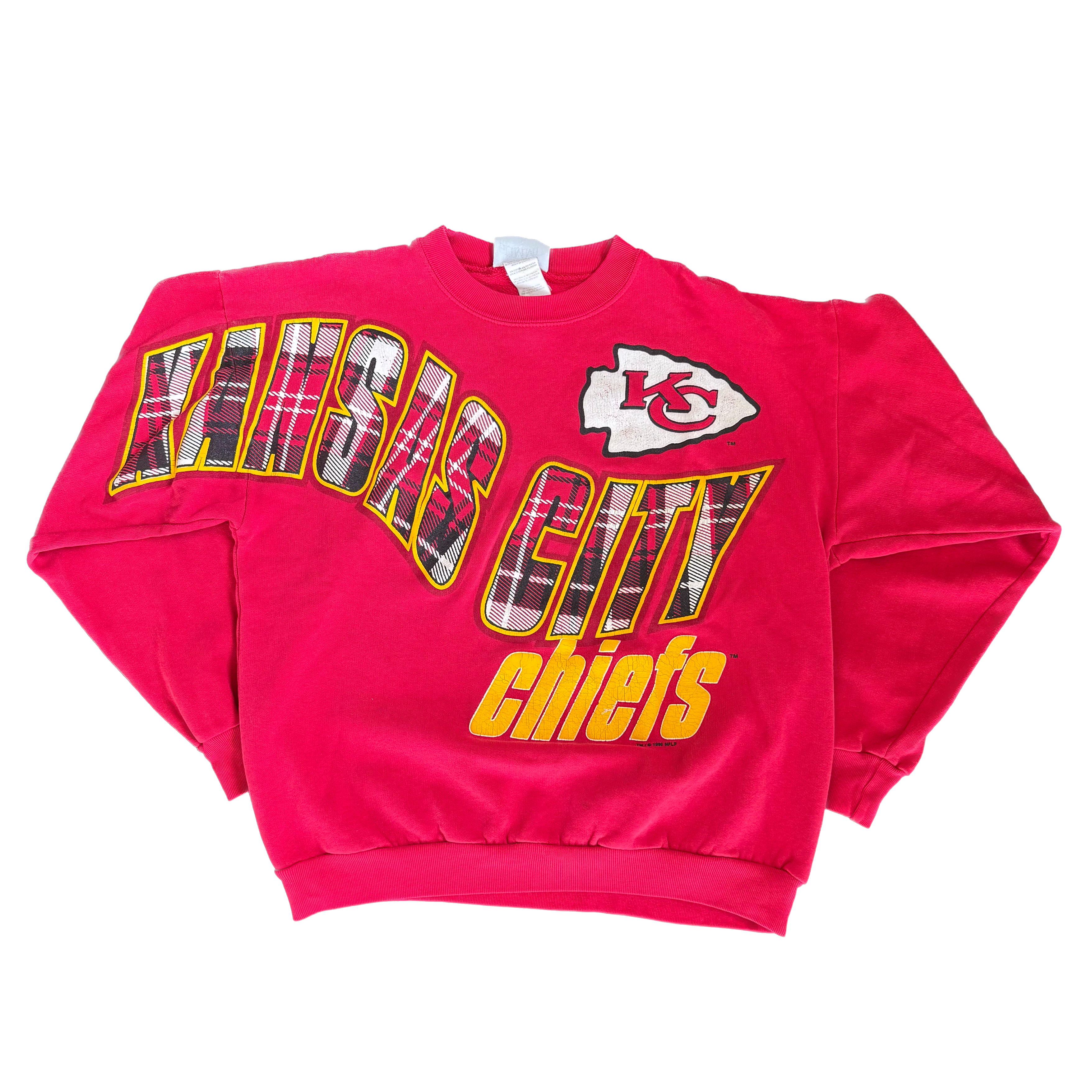 WESTSIDE STOREY VINTAGE | VINTAGE 90'S KC CHIEFS PLAID SPELLOUT SWEATSHIRT - RED Westside Storey