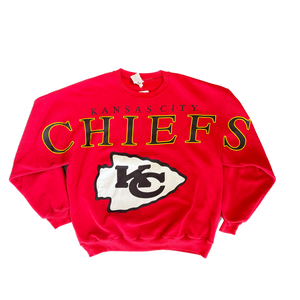WESTSIDE STOREY VINTAGE | VINTAGE 90'S KC CHIEFS CLIF ENGLE SPELLOUT SWEATSHIRT - RED - Westside Storey