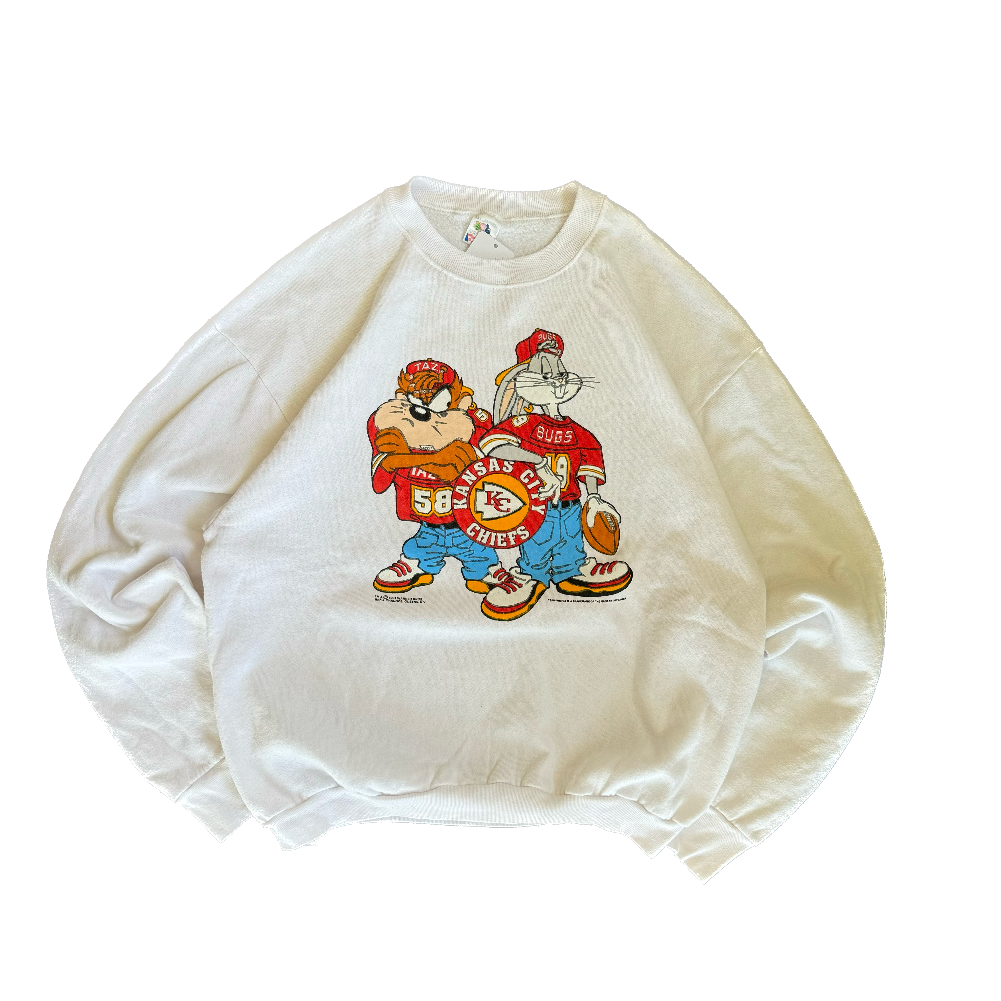 WESTSIDE STOREY VINTAGE | VINTAGE 90'S KC CHIEFS OVERSIZED CLEAN LOONEY TUNES SWEATSHIRT - WHITE - Westside Storey
