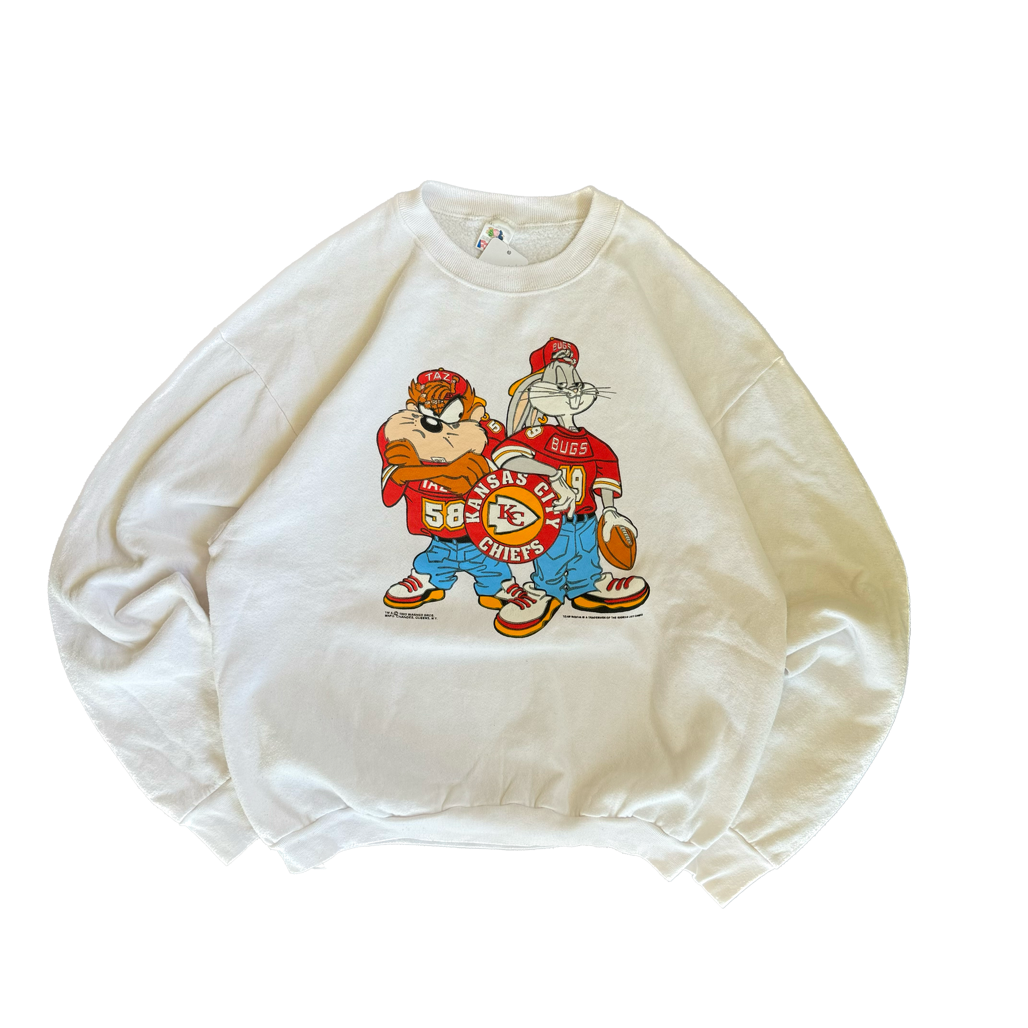 WESTSIDE STOREY VINTAGE | VINTAGE 90'S KC CHIEFS OVERSIZED CLEAN LOONEY TUNES SWEATSHIRT - WHITE - Westside Storey
